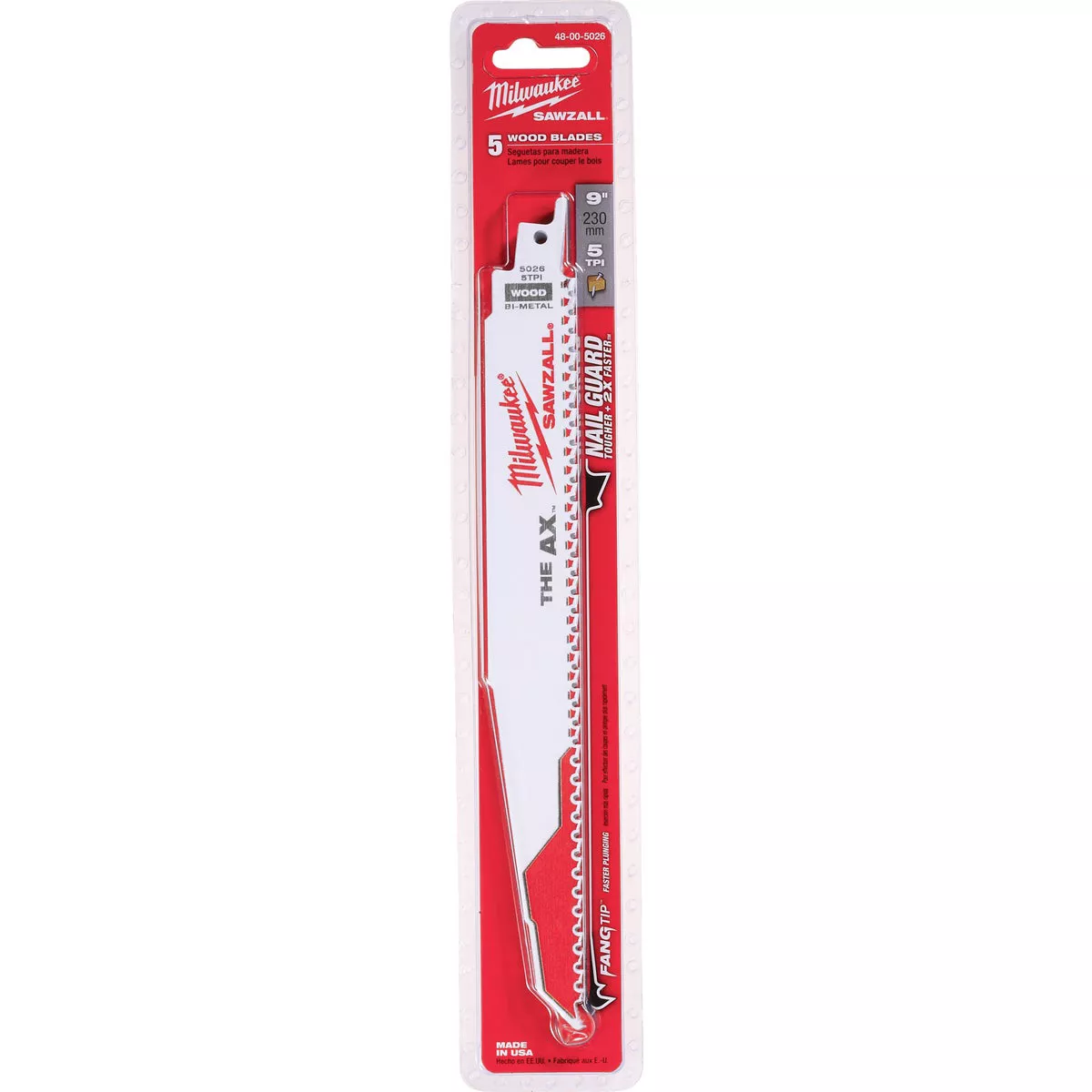 Milwaukee SAWZALL The AX 9 In. 5 TPI Wood with Nails Demolition Reciprocating Saw Blade (5-Pack)