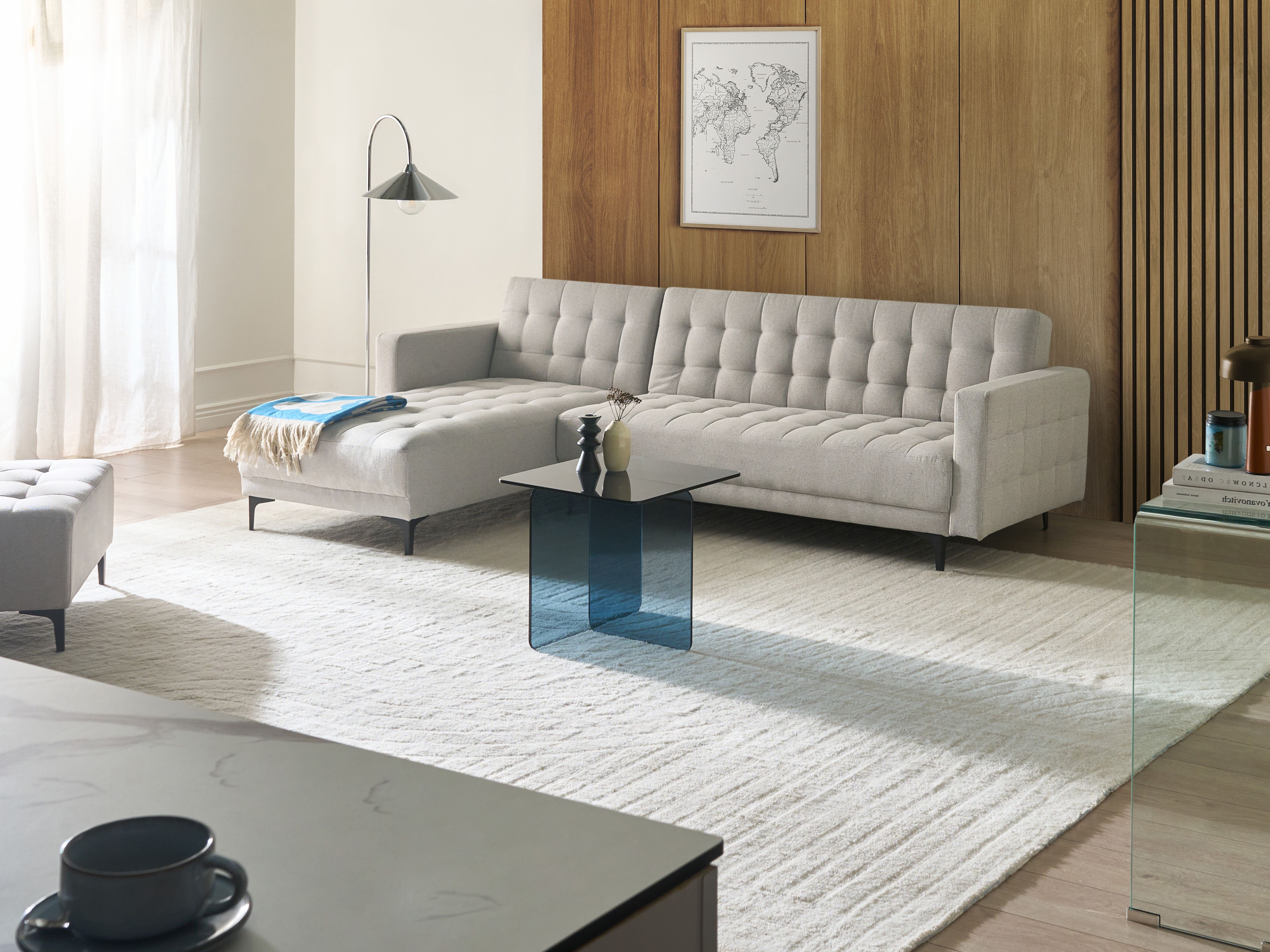 Modular Corner Sofa Bed 4 Seater ABERDEEN Fabric Light Grey Right Hand