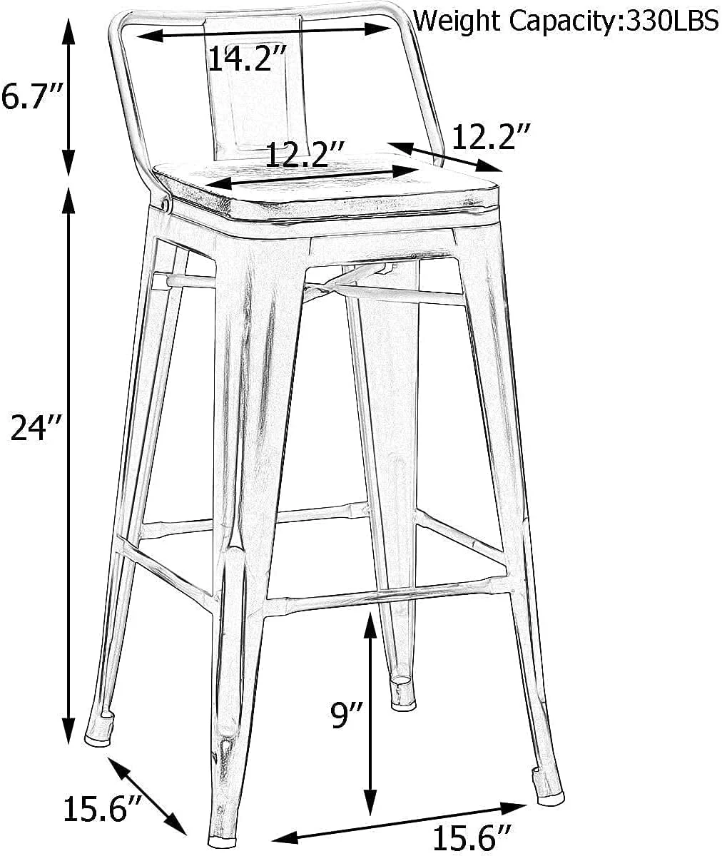 Andeworld Bar Stools Set of 4 Counter Height Stools Industrial Metal Barstools with Wooden Seats( 24 Inch, Distressed White ) - Image 5