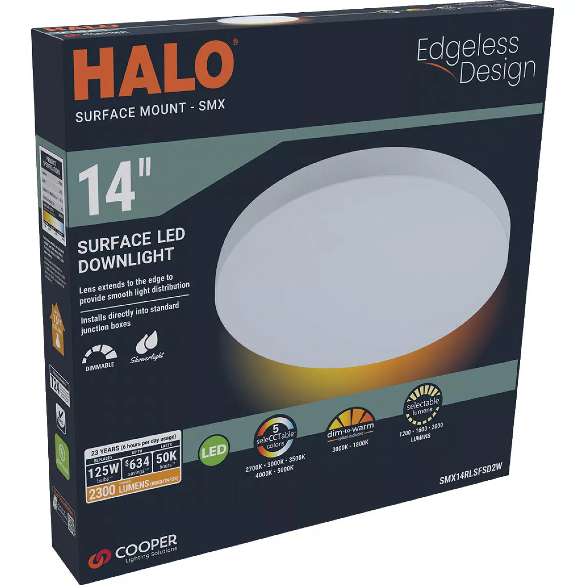 Halo 14 In. CCT & Lumen Selectable LED Round Disc Surface Mount Downlight