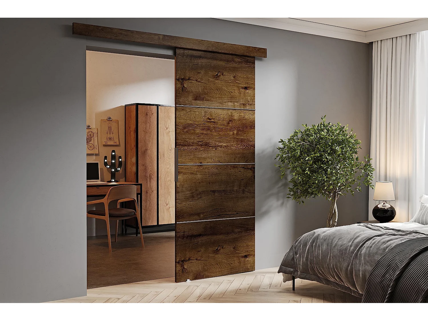 Portes coulissantes avec cache-rail MALIBU PLUS 70 frêne foncé