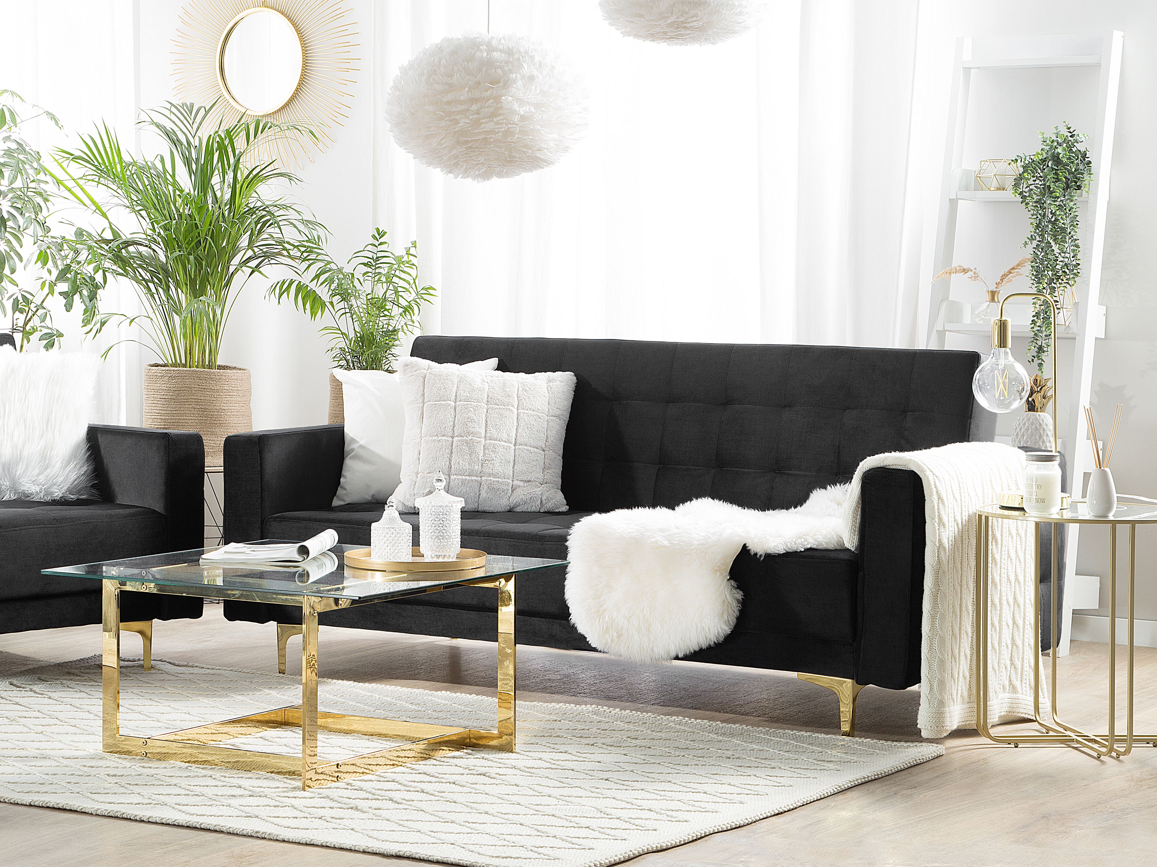 Sofa Bed 3 Seater ABERDEEN Velvet Black