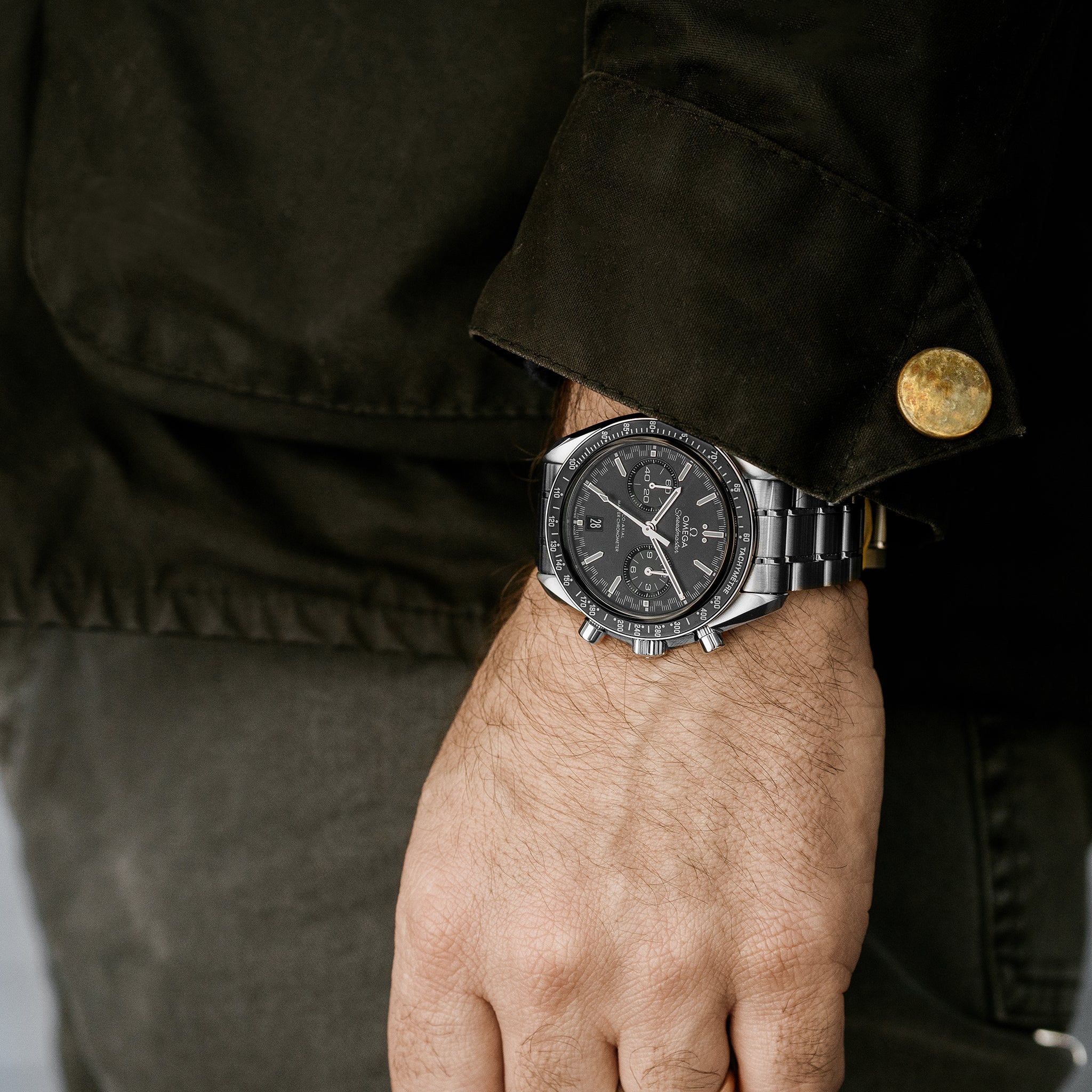 Speedmaster Racing Co-Axial Master Chronometer Chronograph 44.25mm Black Dial With White Accents On Bracelet(1:1 replica) - Elite Watch Atelier