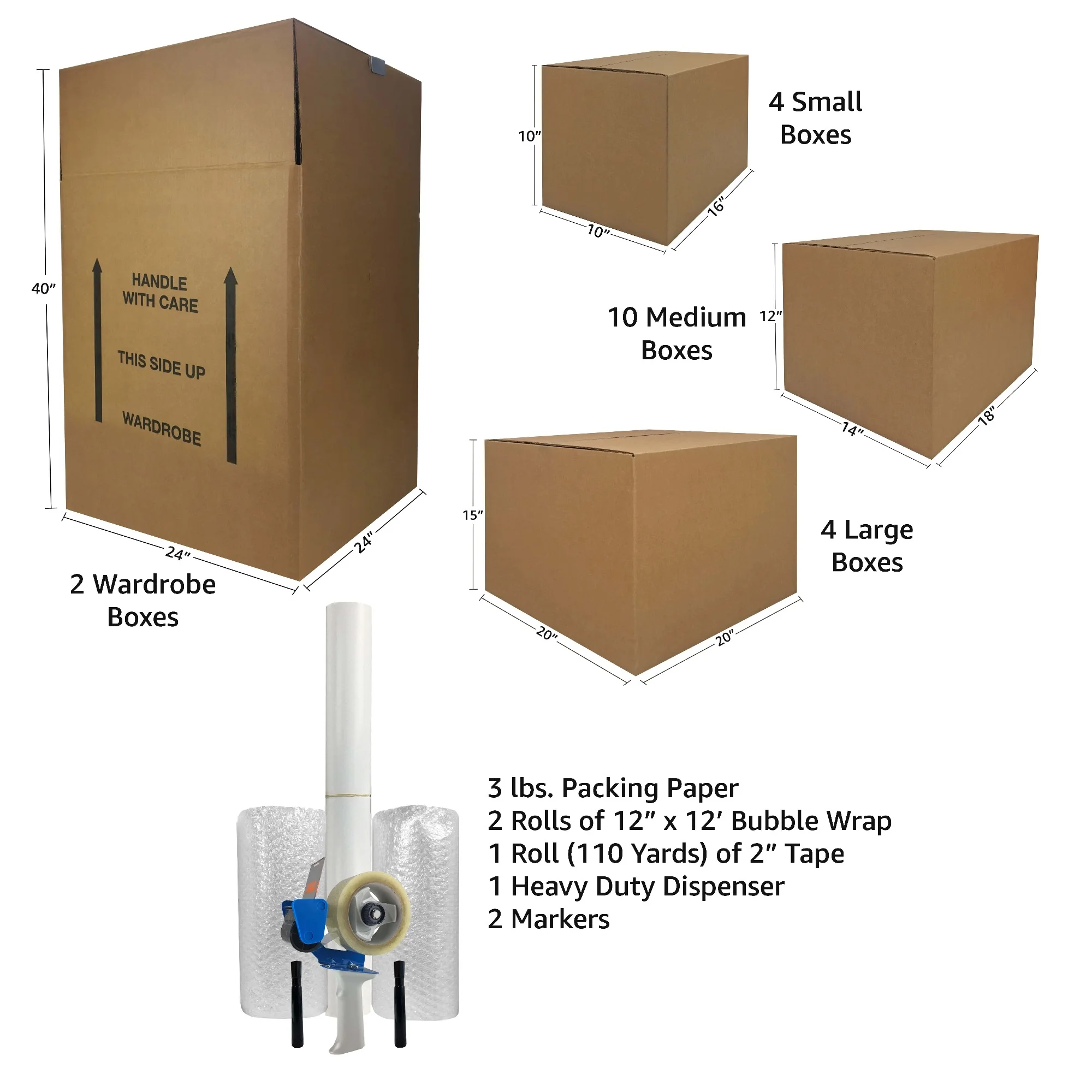 uBoxes 2 Room Wardrobe Kit 20 Moving Boxes plus Packing Supplies