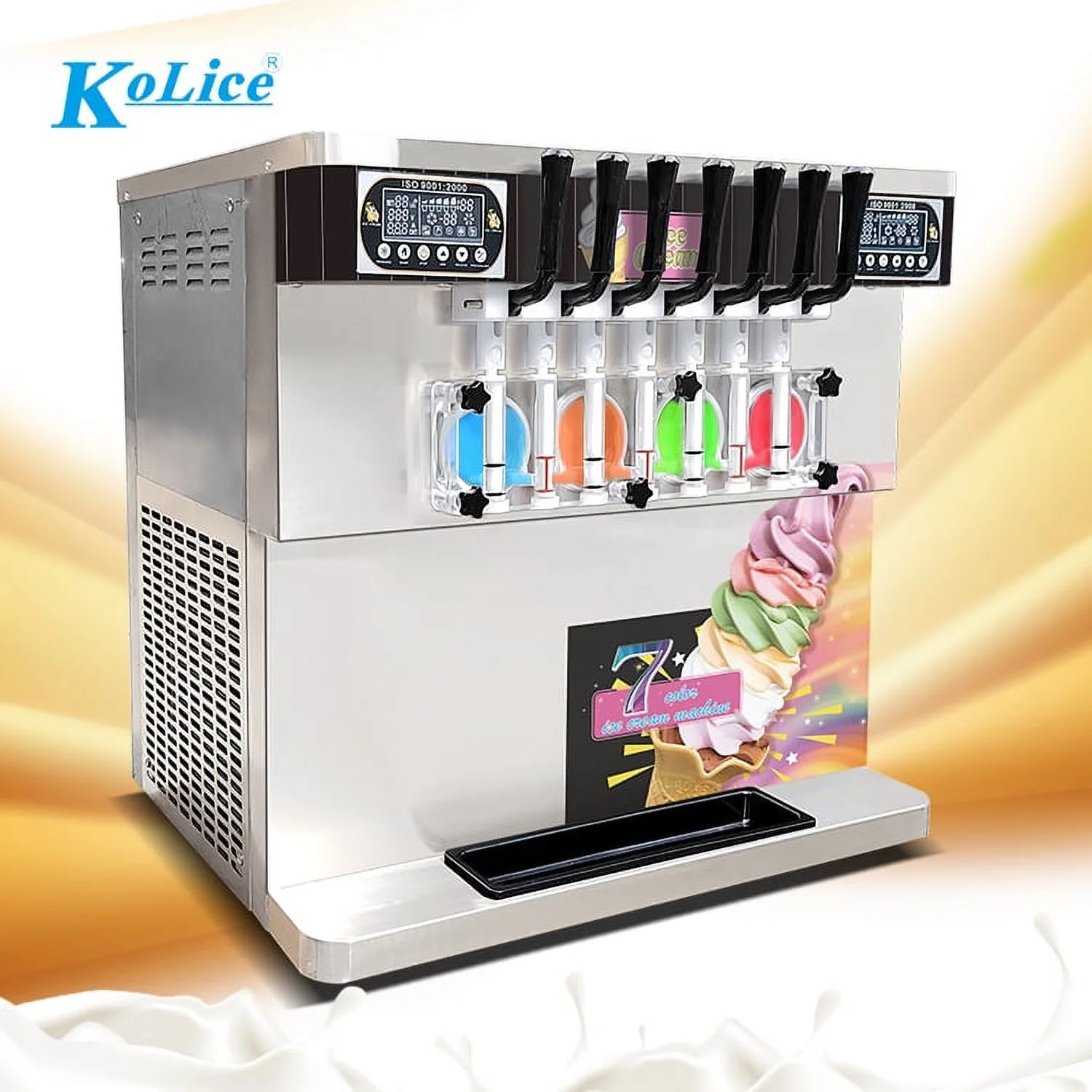Kolice ETL Commercial Countertop 7 Flavors Soft Serve Ice Cream Machine-Transperant Dispenser, Upper Tanks Refrigerated - Image 4