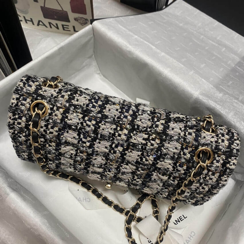Replica Chanel Classic Flap Bag In Black/Beige Glittered Tweed 1112