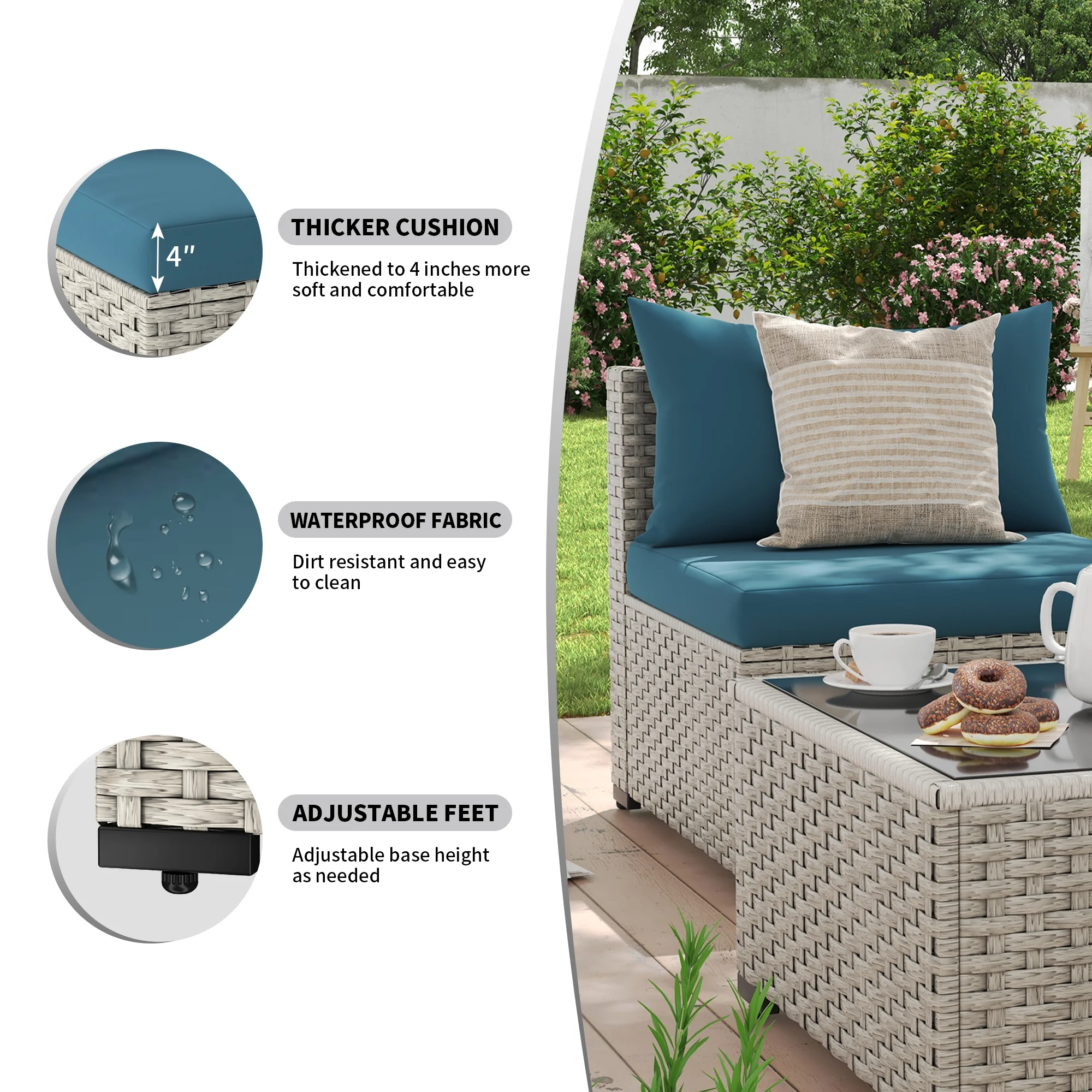 7 Pieces Patio Conversation Set, Outdoor Sectional PE Rattan Wicker Furniture Seat,Dark Gray - Image 72