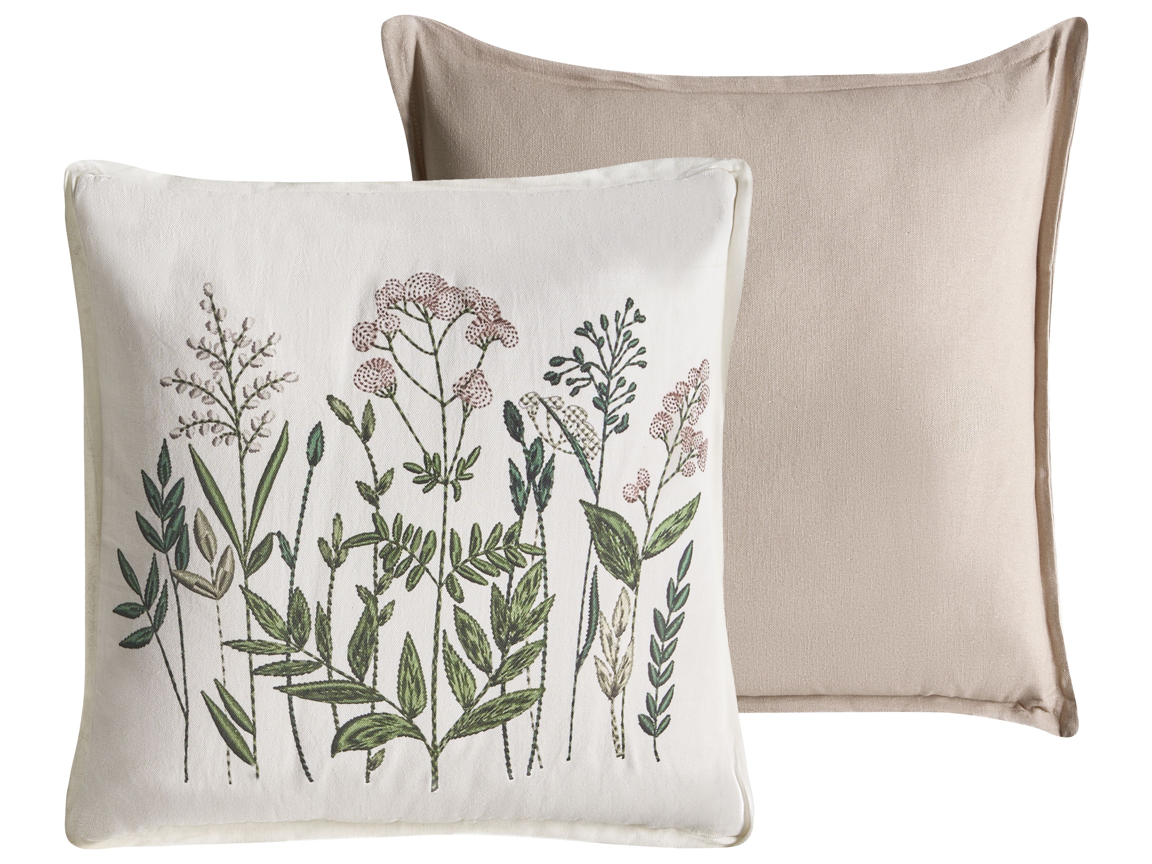 Set of 2 Decorative Cushions FERNA Cotton 45 x 45 cm White/ Beige Floral Pattern