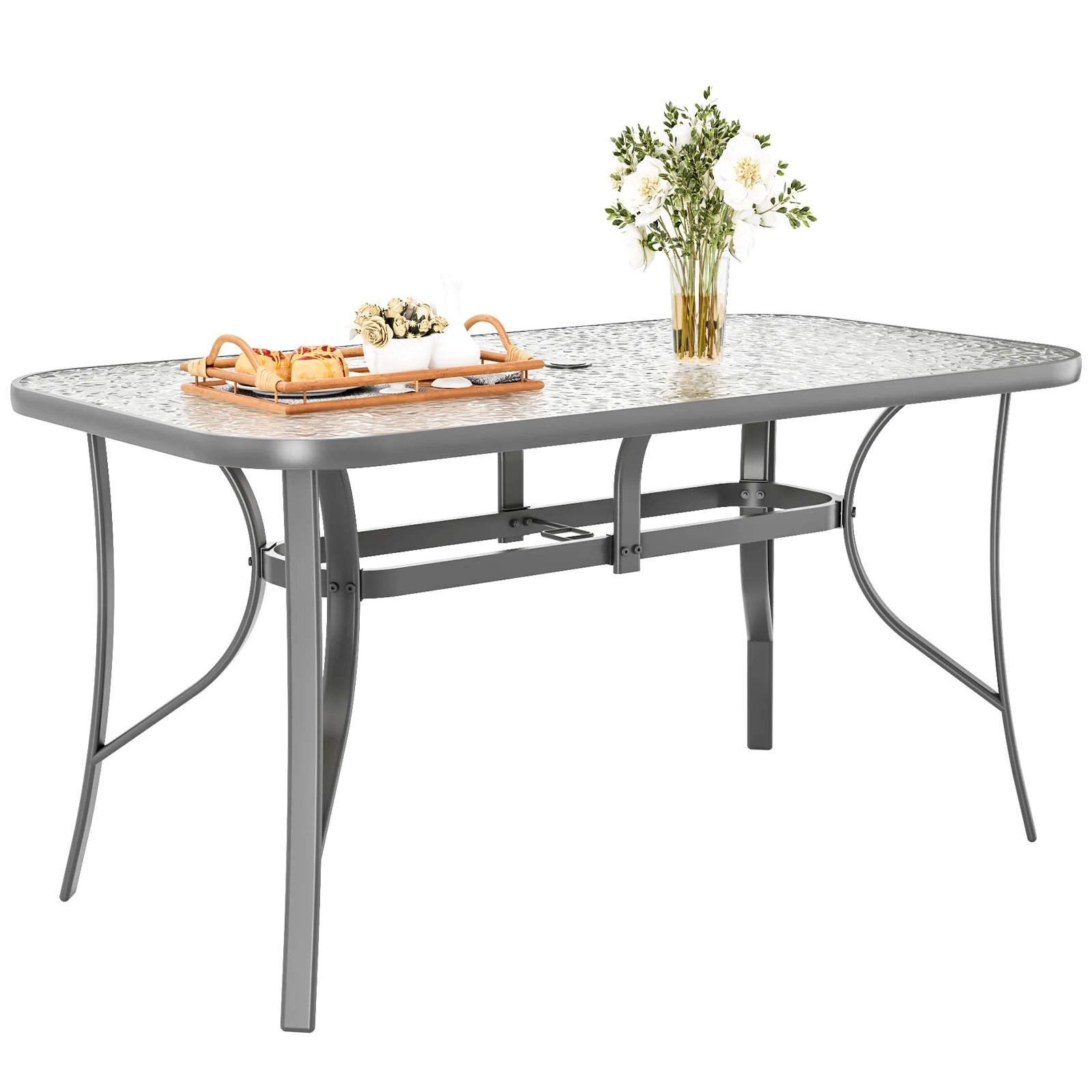 Arlopu Patio Rectangular Tempered Glass Dining Table, All-Weather Use, Outdoor Table for Garden & Backyard - Image 6