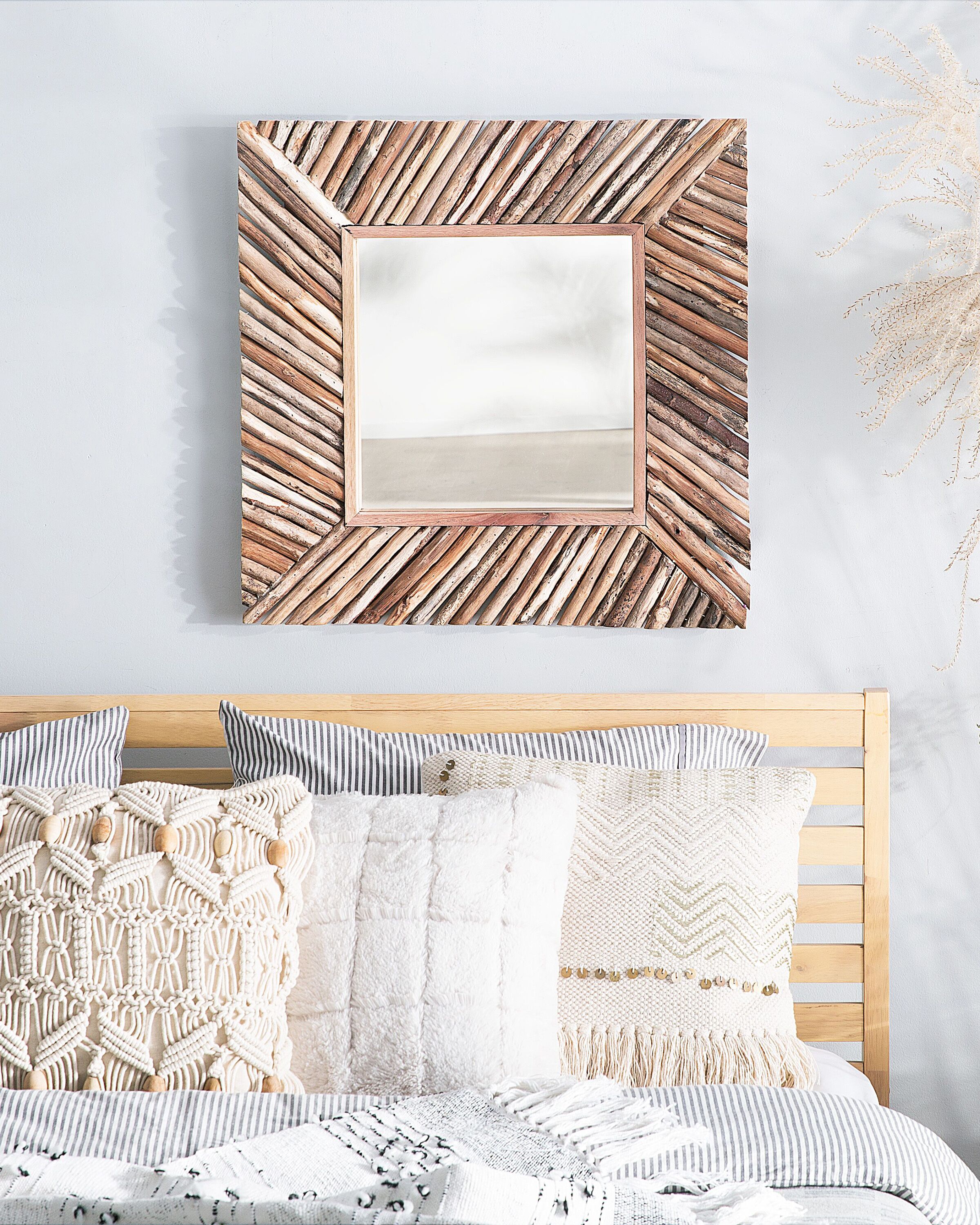 Wall Mirror KANAB 60 cm 60 cm Teak Wood Brown