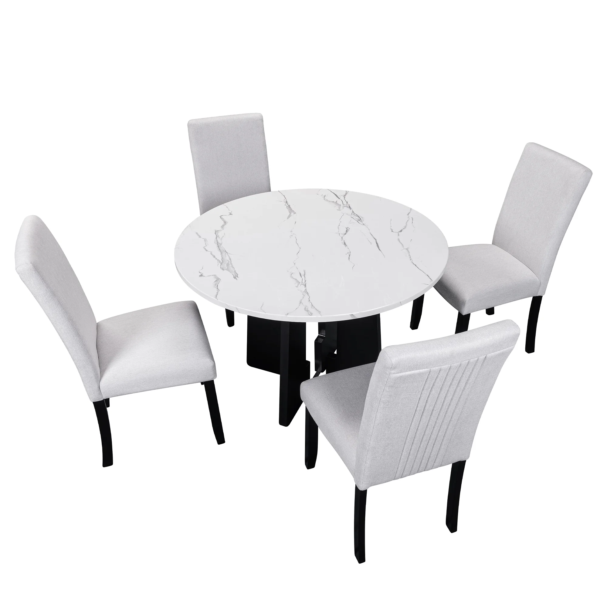 EUROCO 5-Piece Round Dining Table Set for 4, 43.3'' Kitchen Room Table with 4 Upholstered Chairs and Solid Wood Frame,Kitchen Table Set for Home Living Dining Room, Grey & Black - Image 15