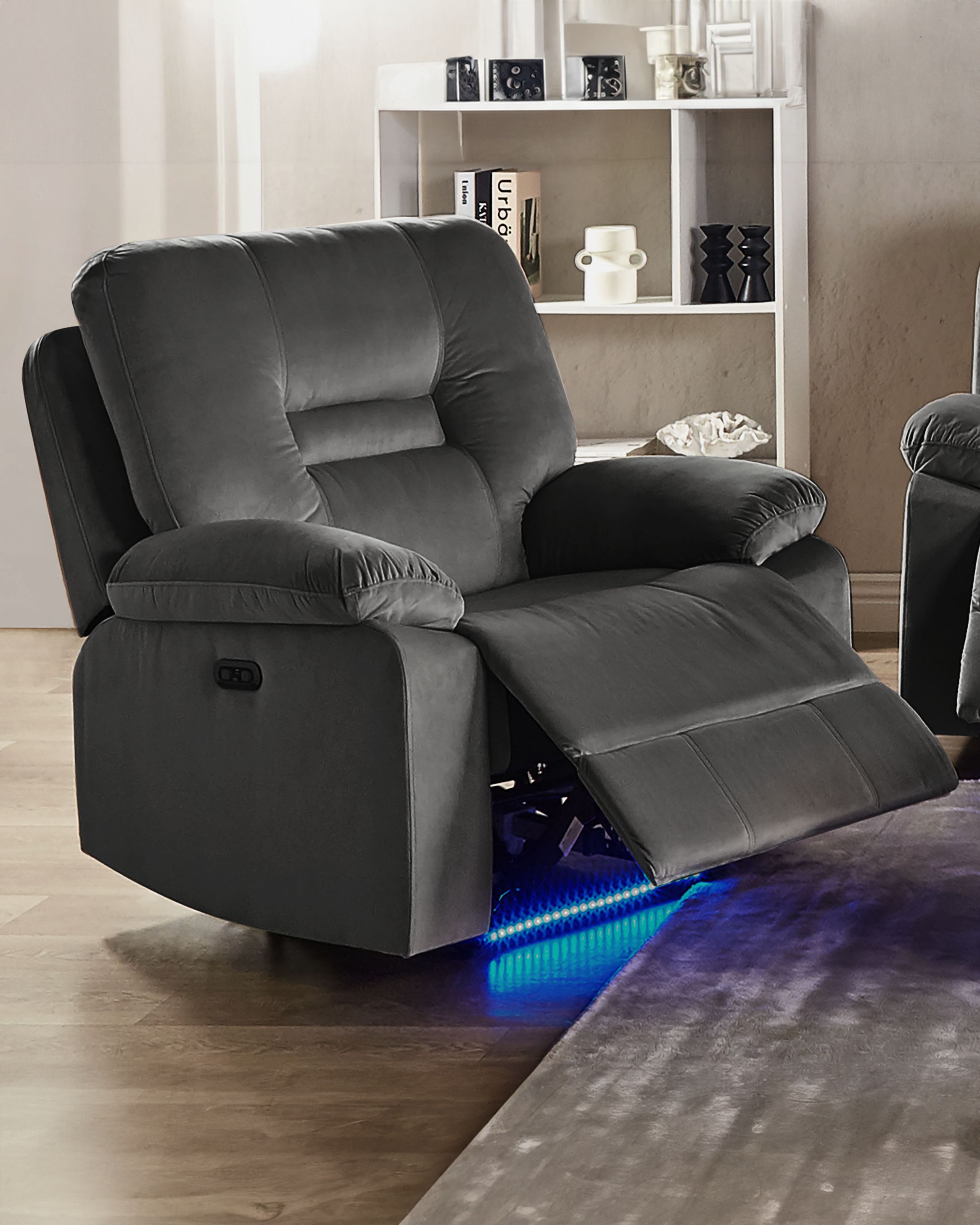 Electric Recliner Chair BERGEN with Footrest LED Velvet Dark Grey