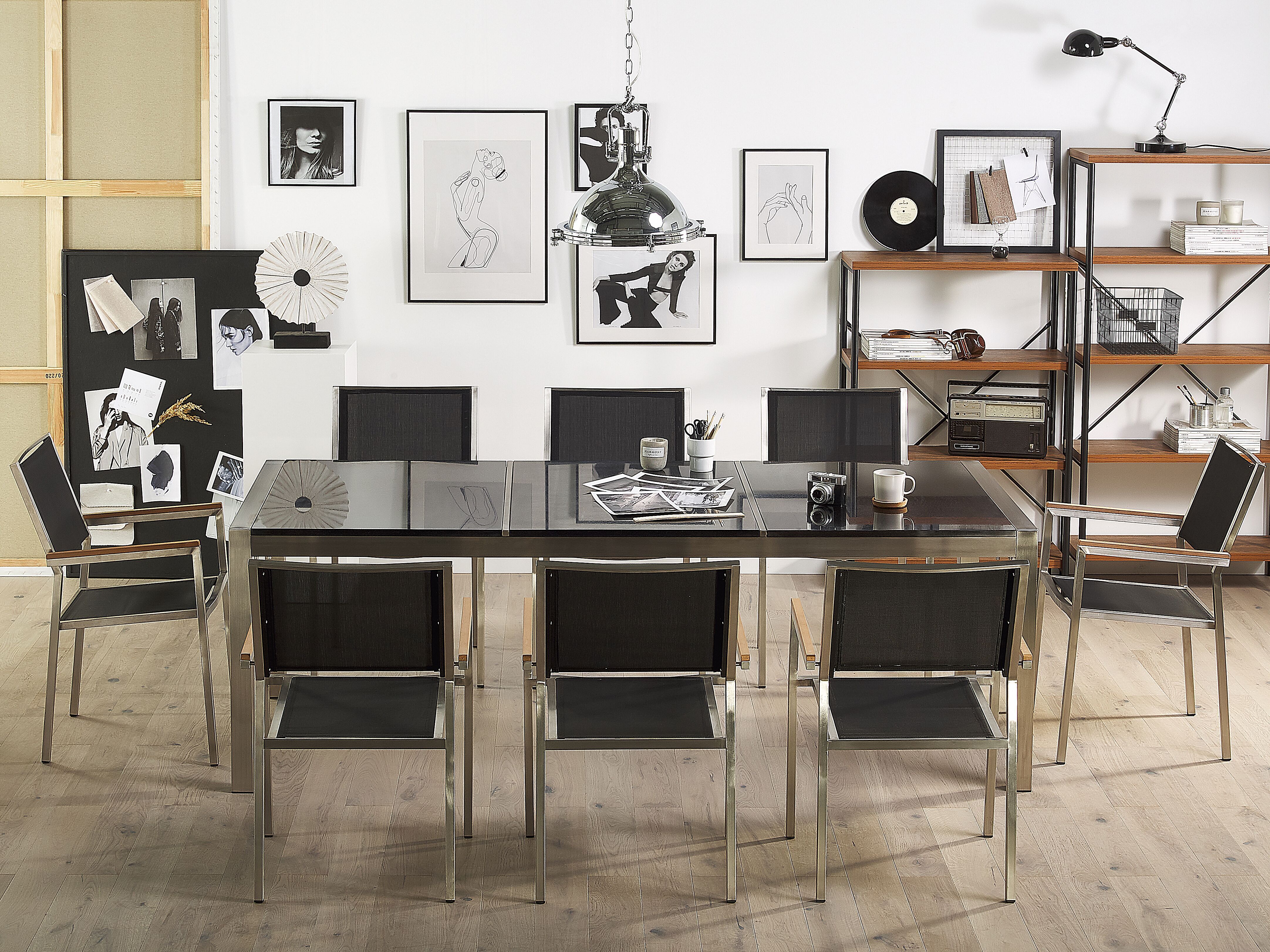 Garden Dining Set 8 Seater GROSSETO Triple Plate Granite Polished Black