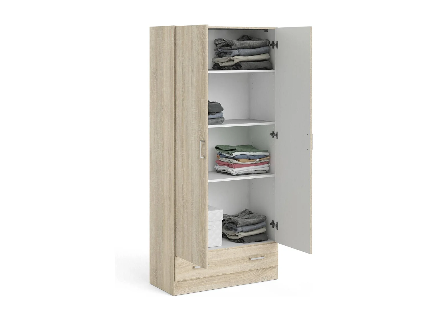Armoire à deux portes et un tiroir, couleur chêne, 79 x 35 x h171 cm