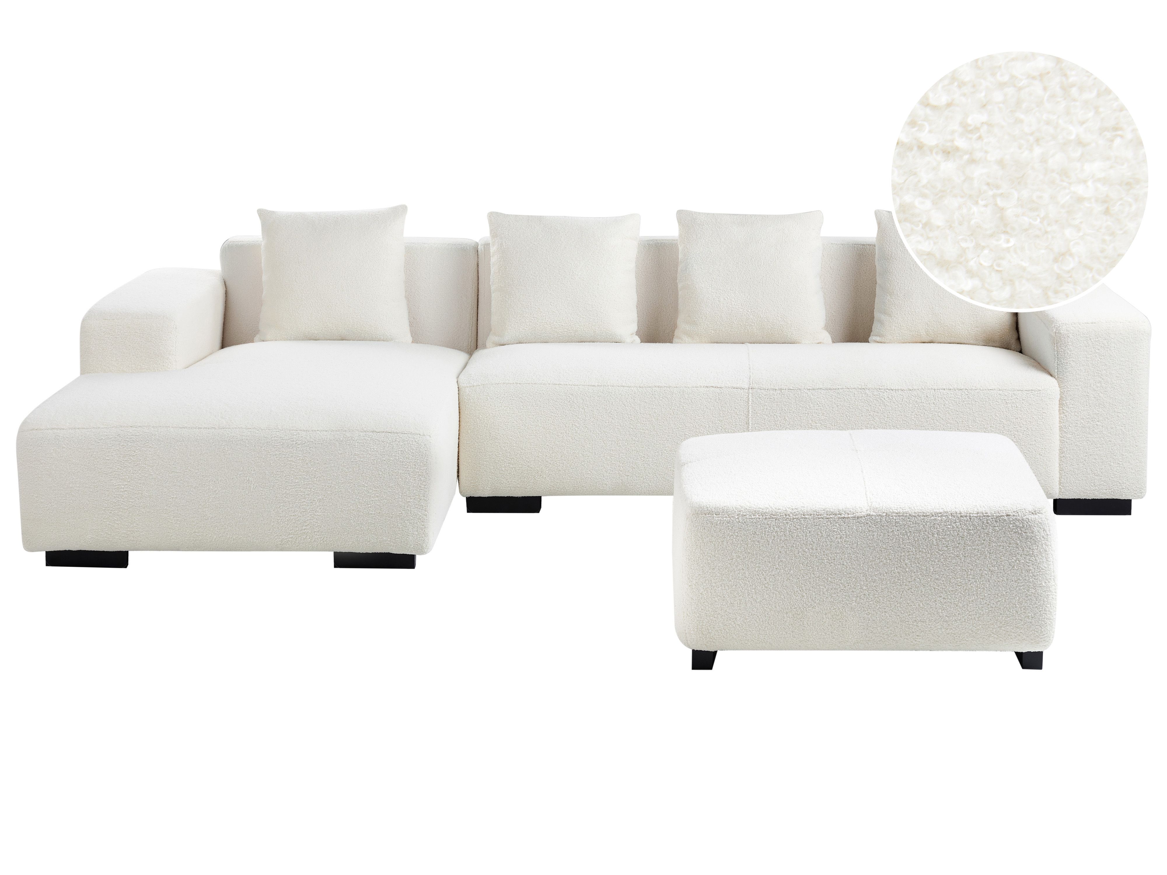 Corner Sofa 4 Seater LUNGO Boucle White with Ottoman Right Hand