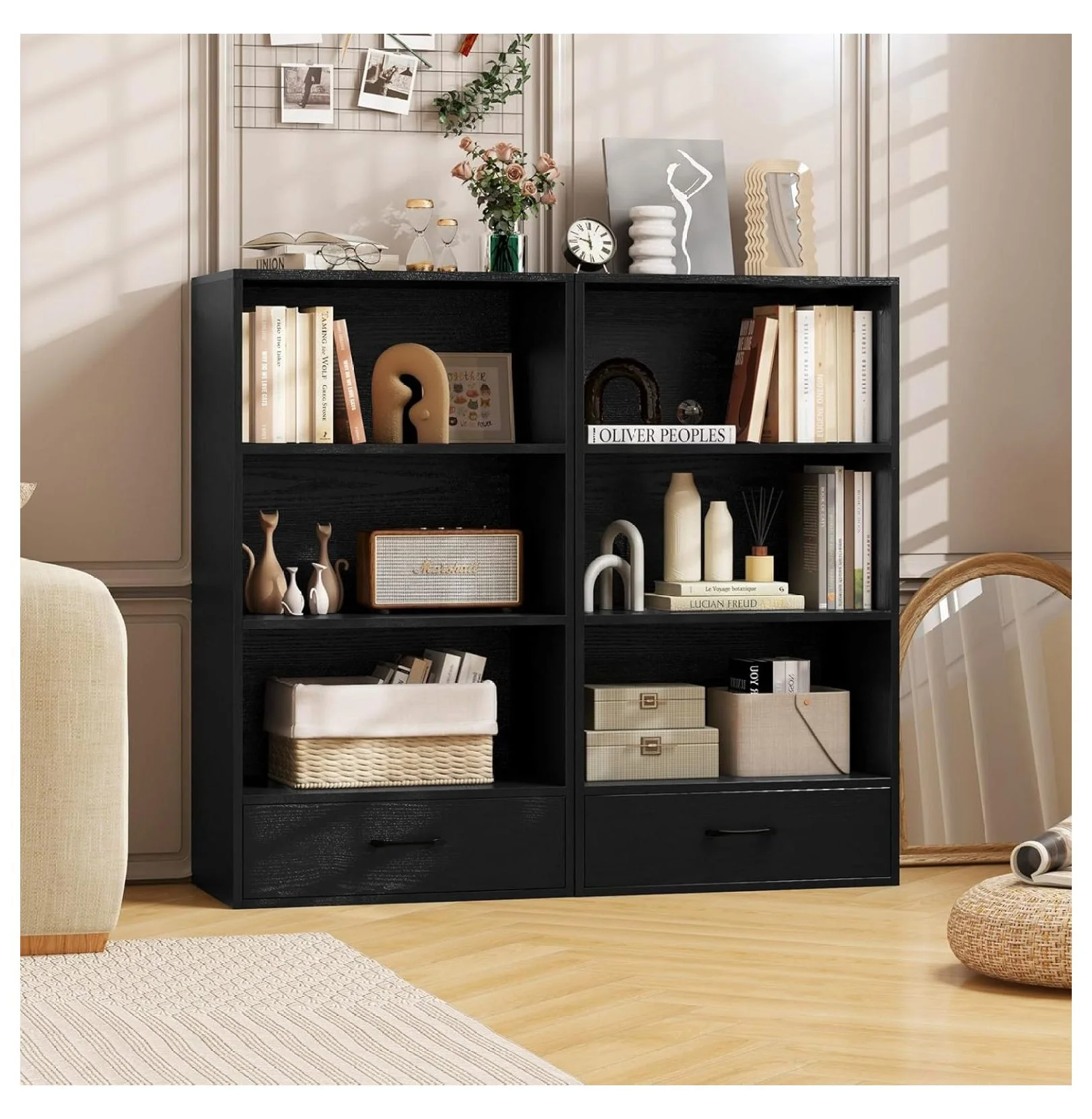 4-Tier Bookcase with Drawer, Wooden Cube Storage Organizer, Modern Display Shelf, Small Bookshelf for Small Spaces, 42.5