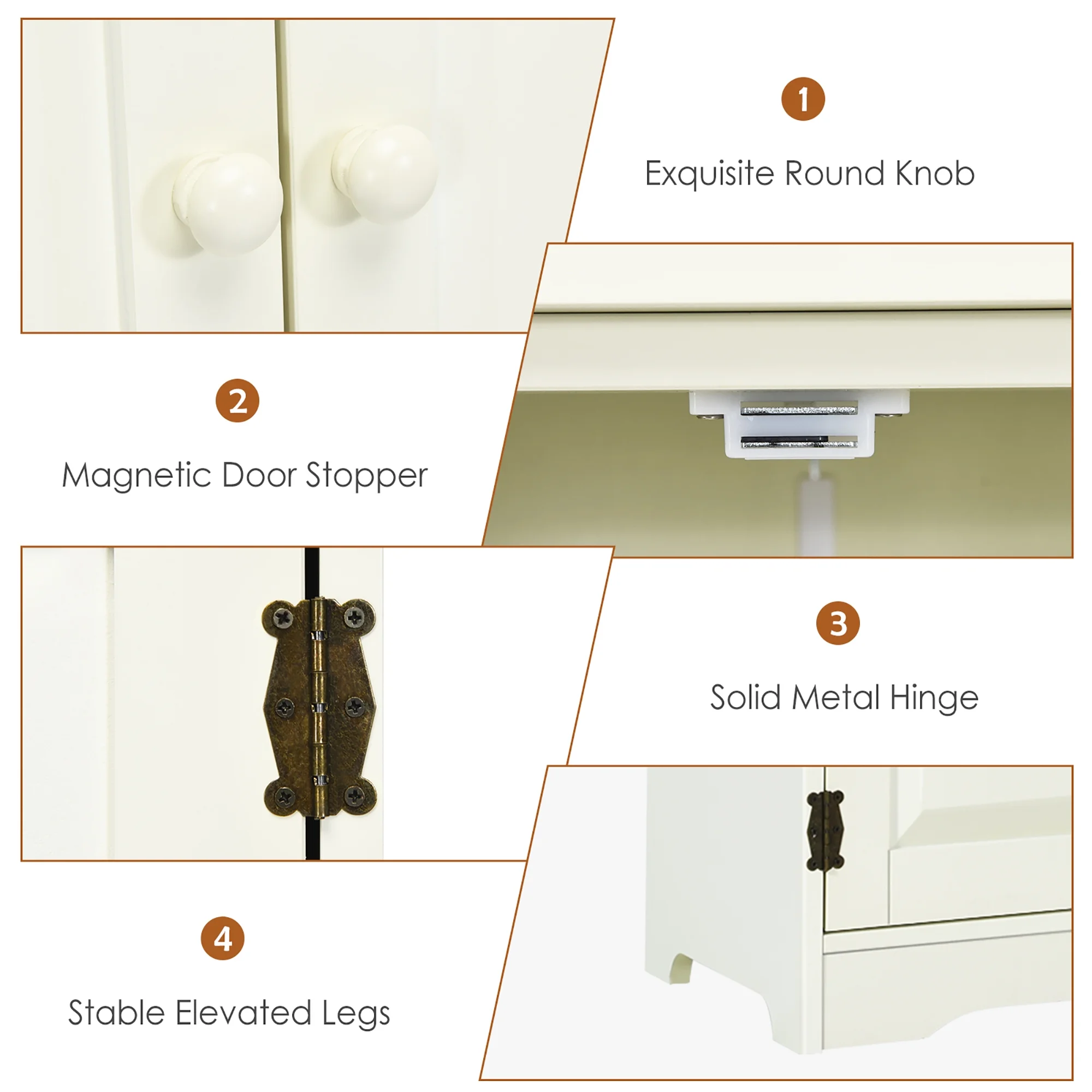 Costway Accent Floor Storage Cabinet W/ Adjustable Shelves Antique 2-Door Cream White - Image 10