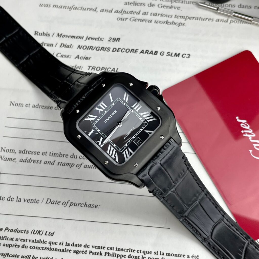 Cartier Santos De Cartier Full Black Replica 1:1 Watch Factory BV 39.8mm - Elite Watch Atelier