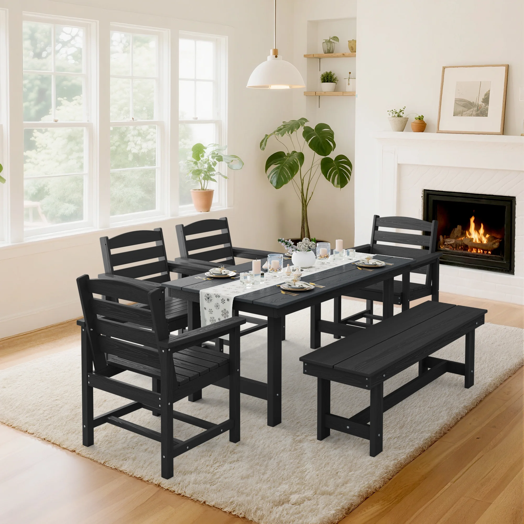 KINGYES 7-Piece Outdoor Dining Set, HDPE Patio Table and Chairs with Umbrella Hole, Gray - Image 25