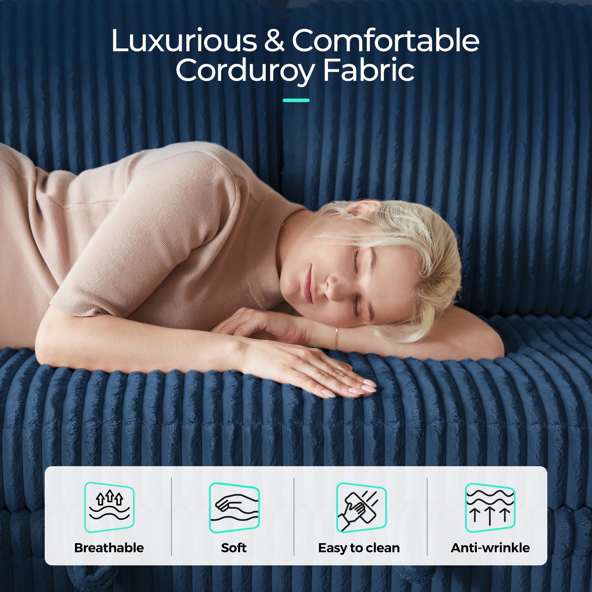 Linsy Home Plush Corduroy Pull Out Couch Chaise Lounge, Convertible Loveseat Sofa Couch With Usb & Cup Holder, Green - Image 15