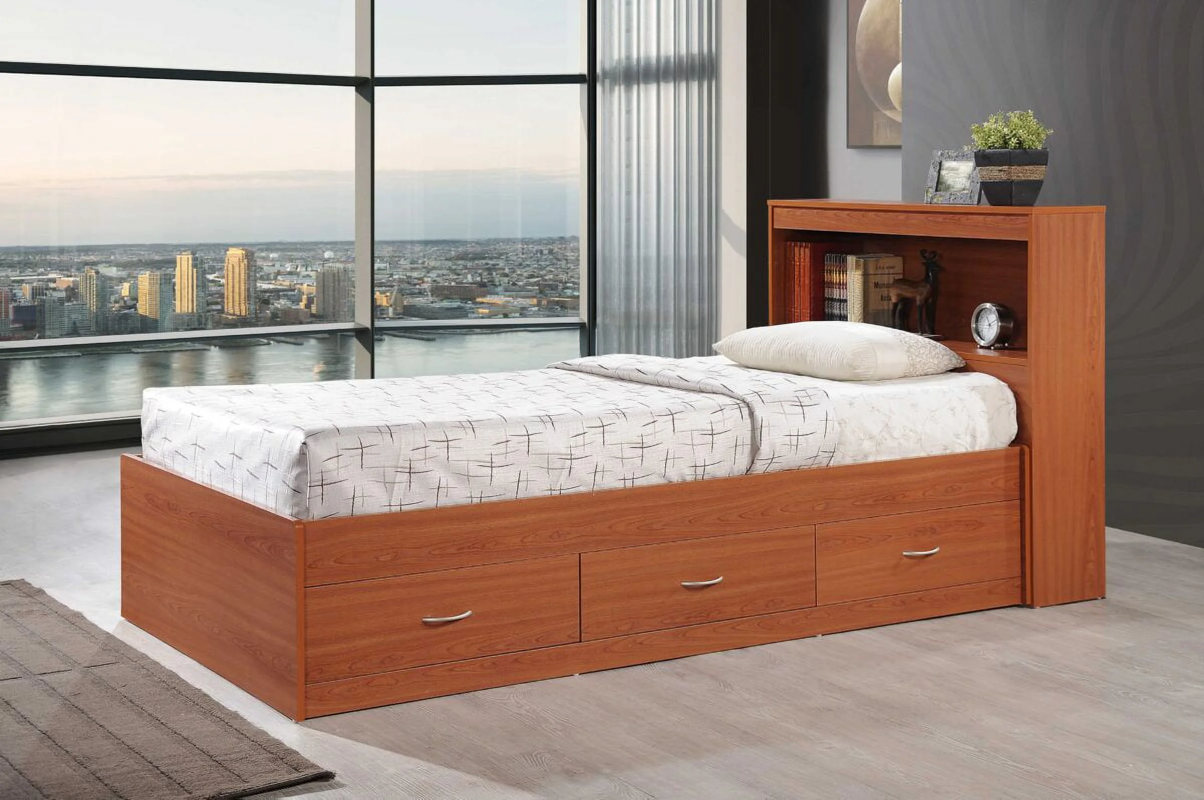 Hodedah Twin-Size Captain Bed with 3-Drawers and Headboard in White - Image 37