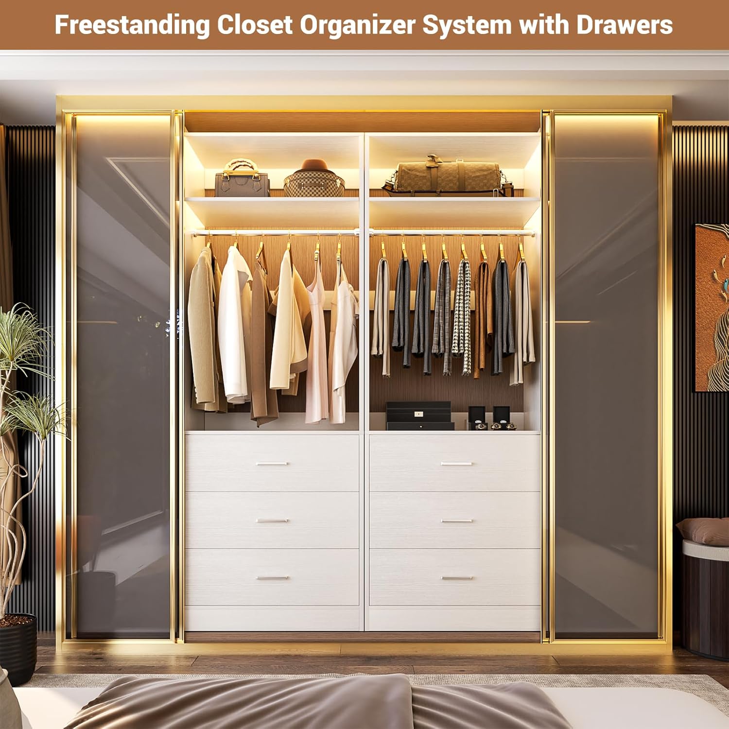 Closet System Set of 2, 4FT Closet Systems with 6 Wood Drawers, 48