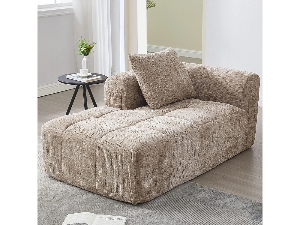 Canapé 1 places sans installation en chenille avec chaise longue accoudoirs coussin et poche latérale pour télécommande couleur kaki