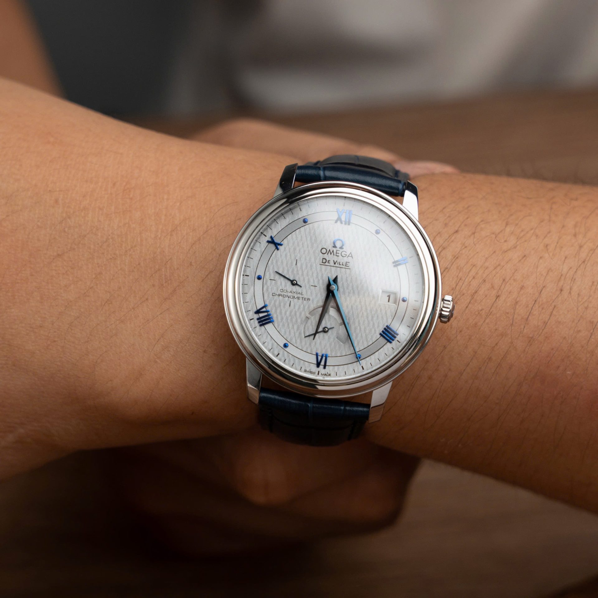 Omega De Ville Prestige Power Reserve Replica 11 Watch Blue Leather Strap 39.5mm - Top club