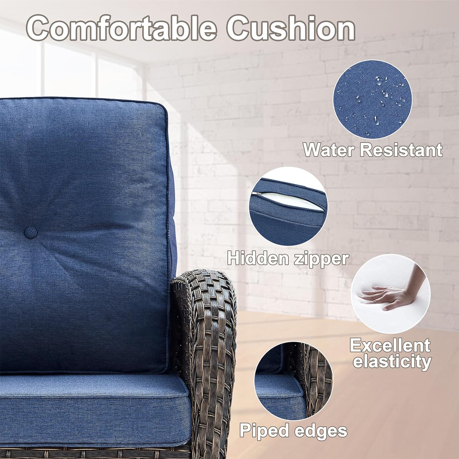Belord 3-Piece Patio Swivel Rocking Chair Set With Side Table - Brown/Blue - Image 9 Belord 3-Piece Patio Swivel Rocking Chair Set With Side Table - Brown/Blue - Image 9