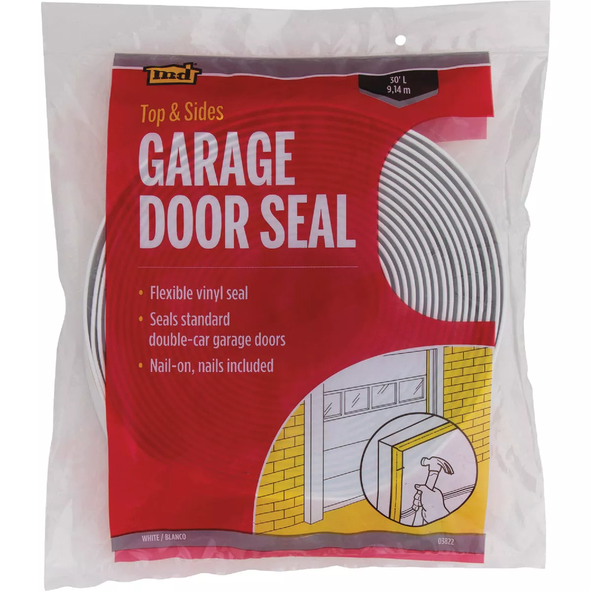M-D Building Products 30 Ft. White Vinyl Garage Door Top and Sides Seal