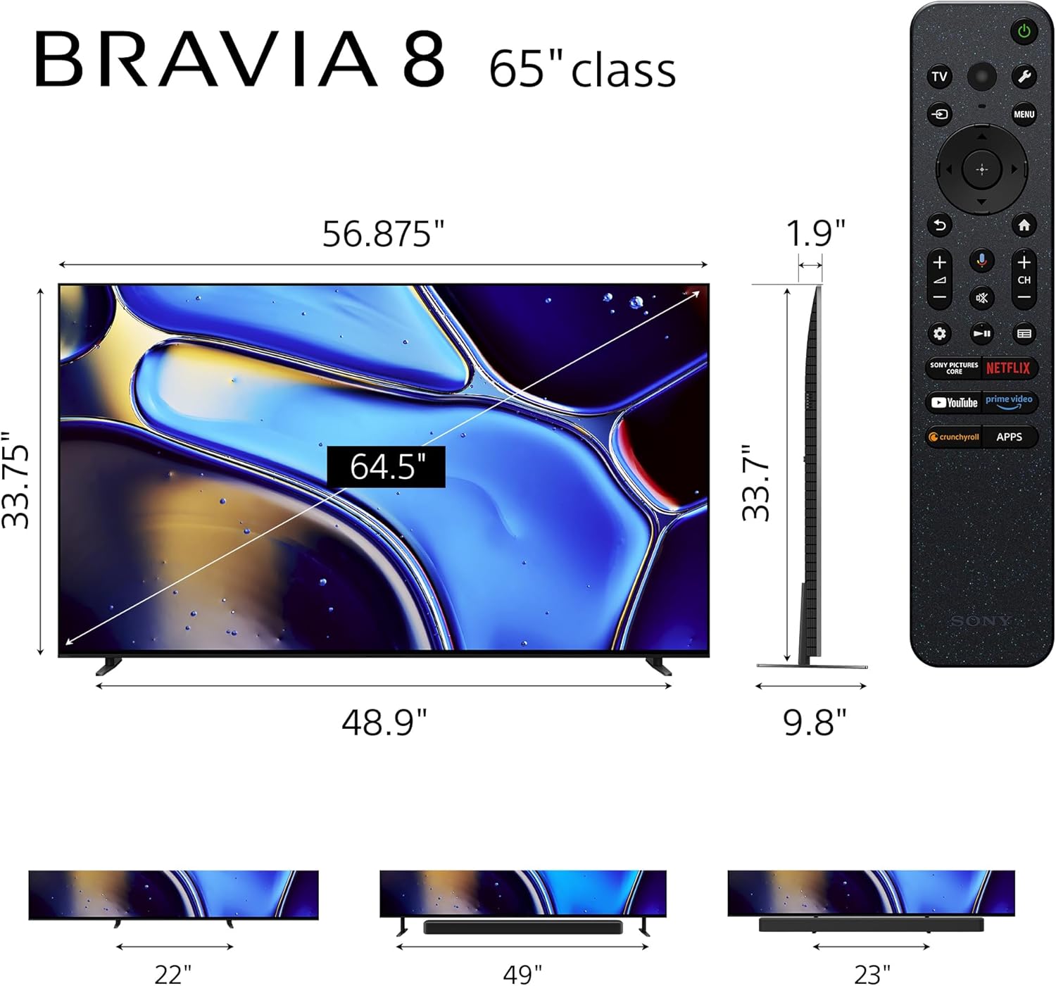 Sony 65 Inch OLED 4K Ultra HD TV BRAVIA 8 Smart Google TV with Dolby Vision HDR and Exclusive Features for PlayStation 5 (K-65XR80)