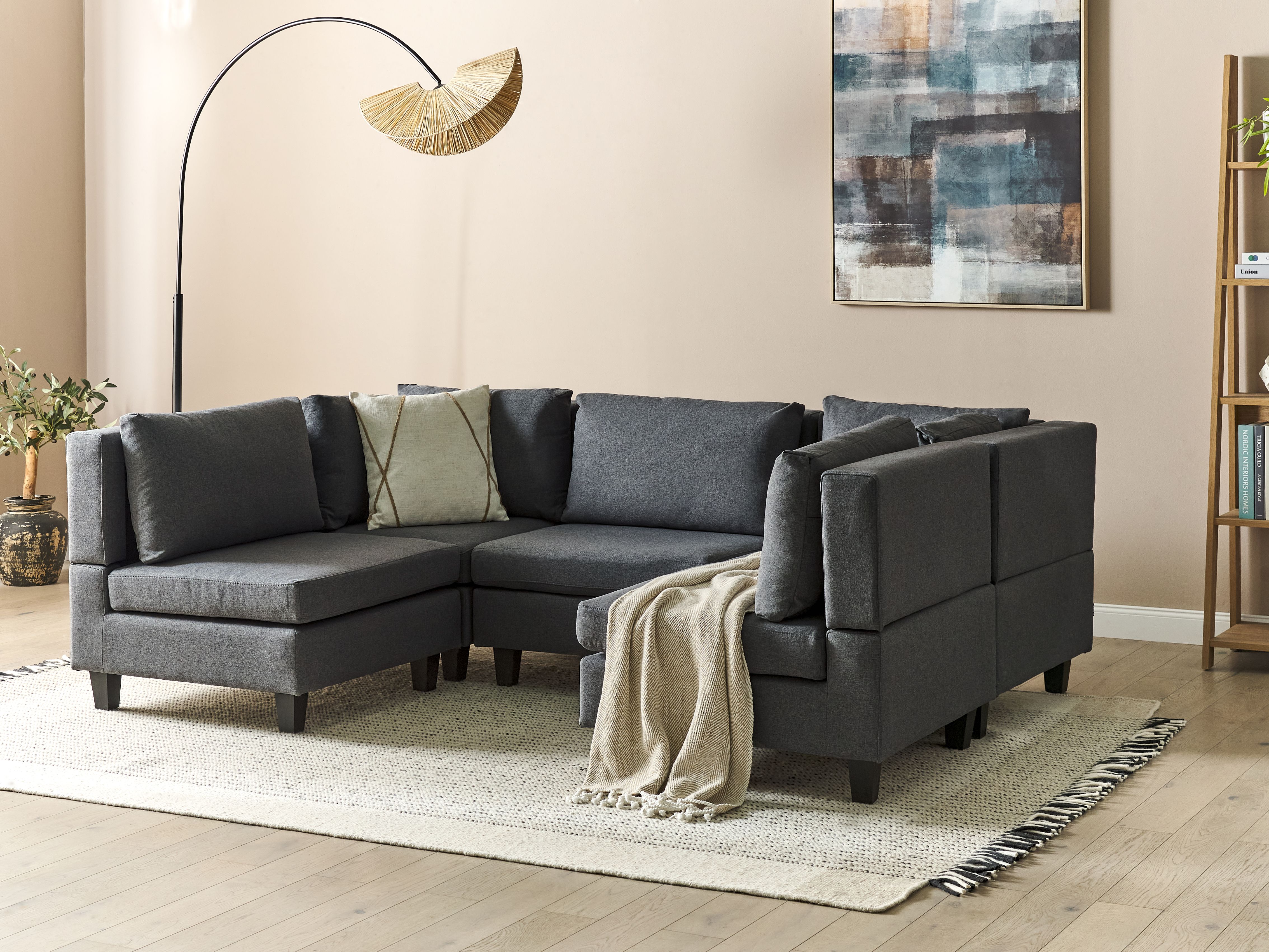 Modular U-Shape Sofa 5 Seater UNSTAD Fabric Dark Grey