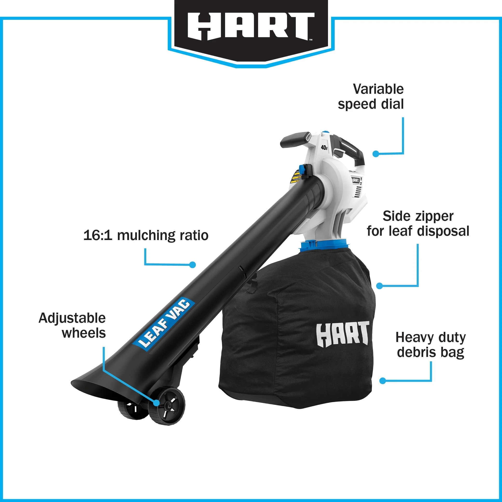 HART 40V Cordless Leaf Vacuum Kit, (1) 4.0Ah Lithium-Ion Battery - Image 10