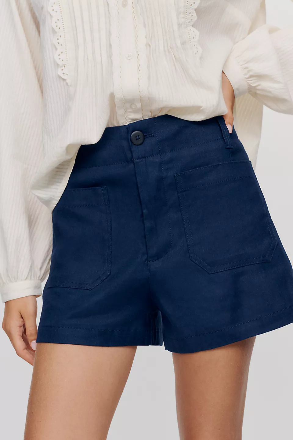 Linen Stretch High-Rise Shorts - Maritime Blue