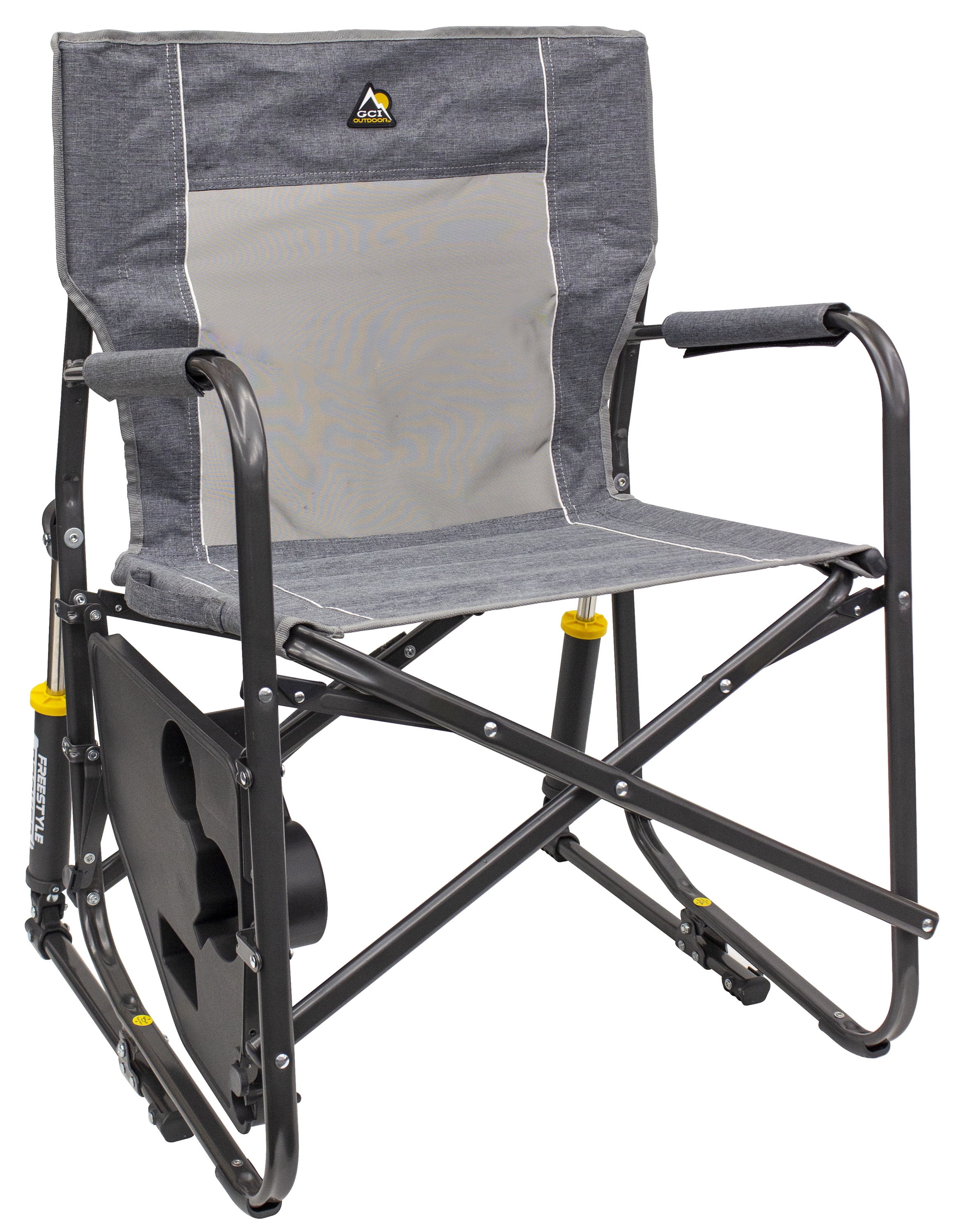 GCI Outdoor Freestyle Rocker with Side Table Foldable Rocking Camp Chair, Heathered Pewter