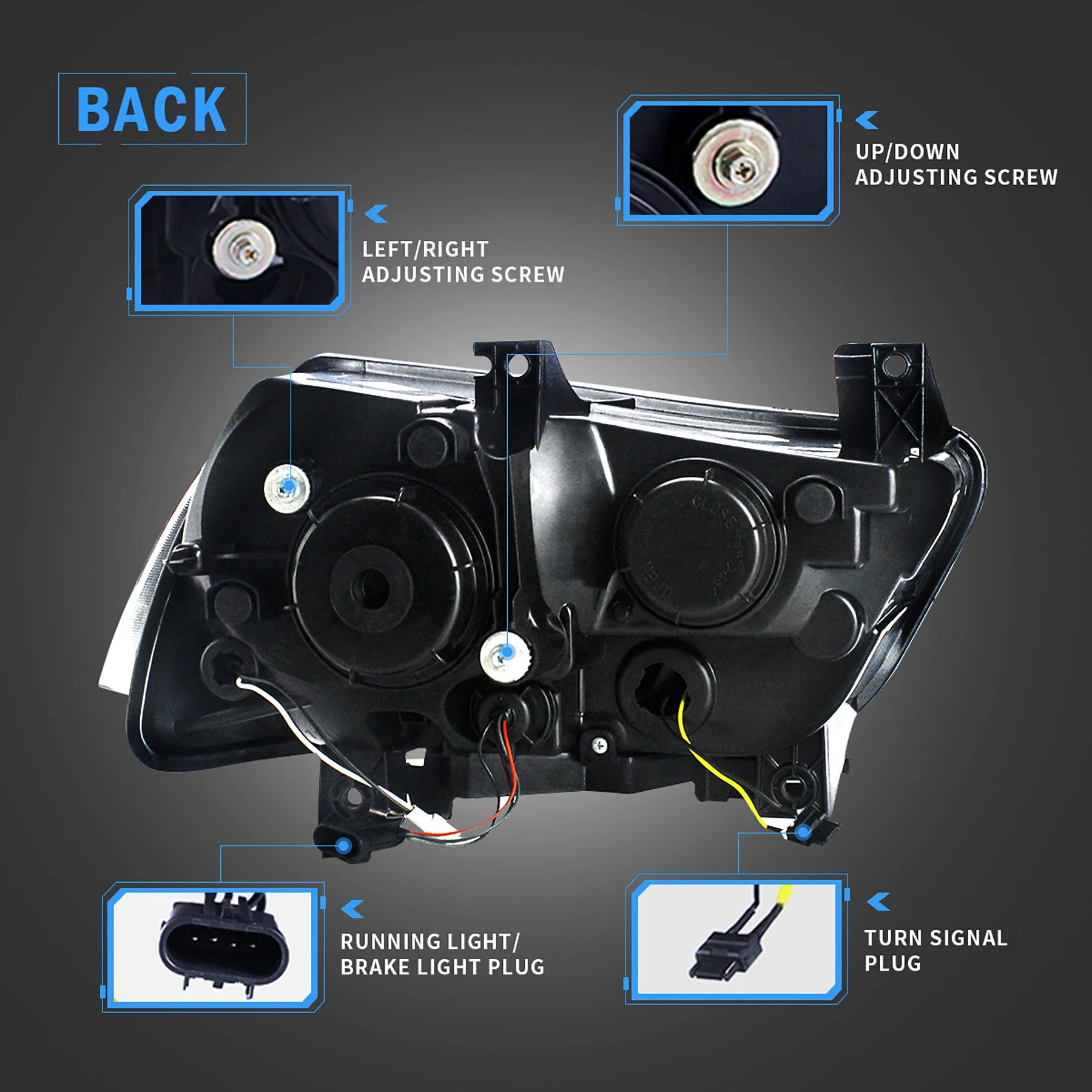 VLAND for Dodge Charger 2011 2012 2013 2014 Dual Beam Projector Headlights Replacement Assembly - Image 6