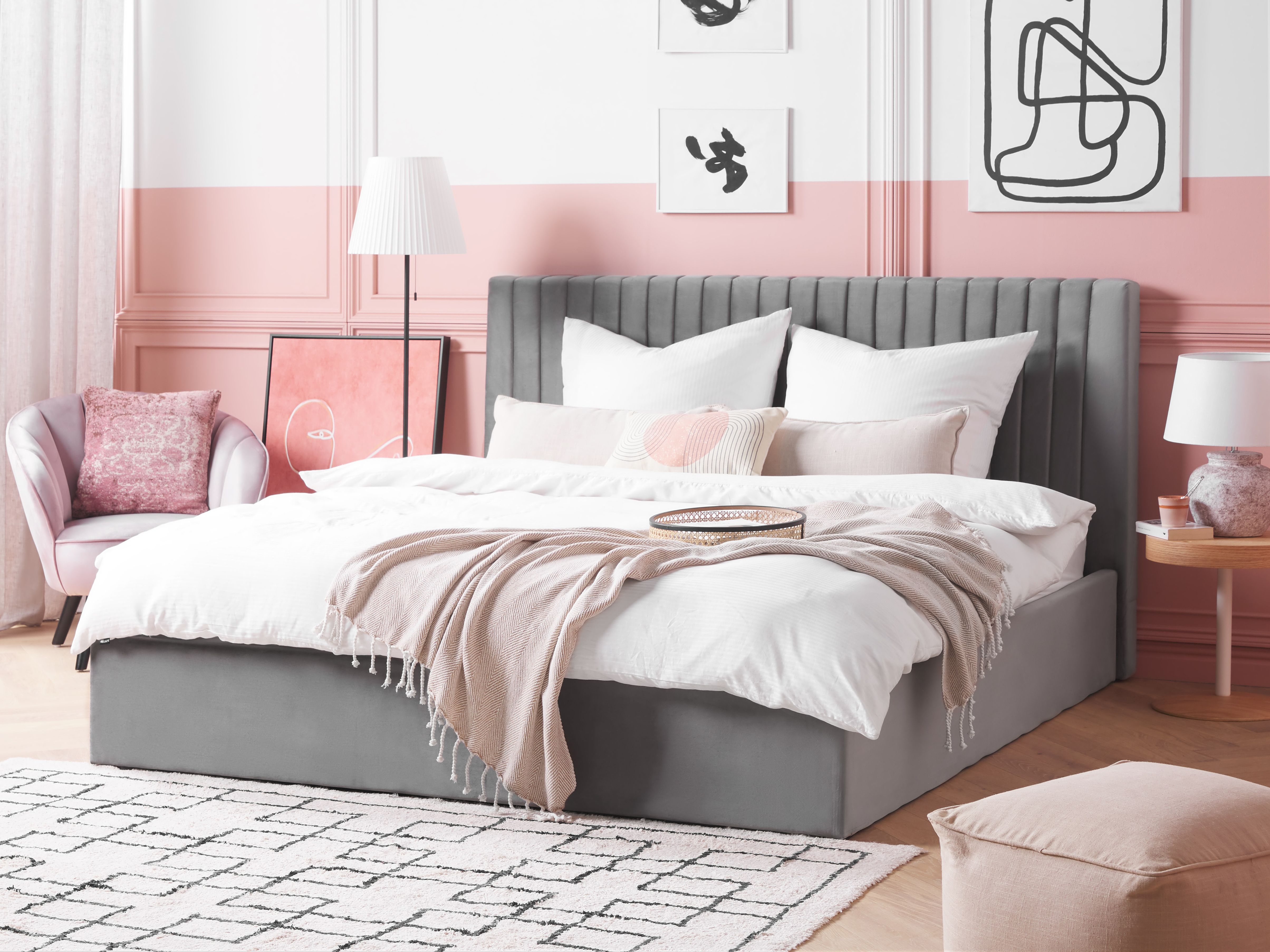 Ottoman Bed Velvet VION 180 x 200 cm (EU Super King) Grey