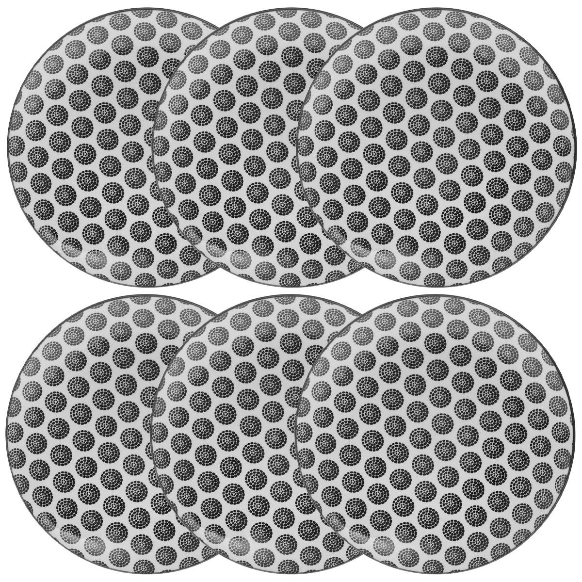 Set of 6 "Bohemia" dessert plates D.18.9 cm, Black & White