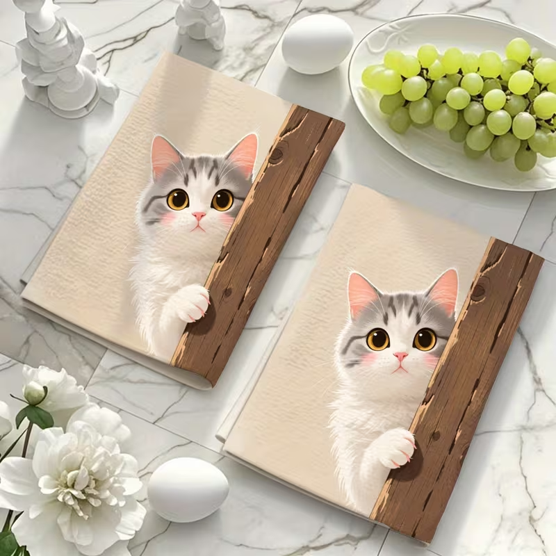 Cute cat Printed Towel, High Quality Thickened Hand Towel, Suitable for Bathroom and Kitchen