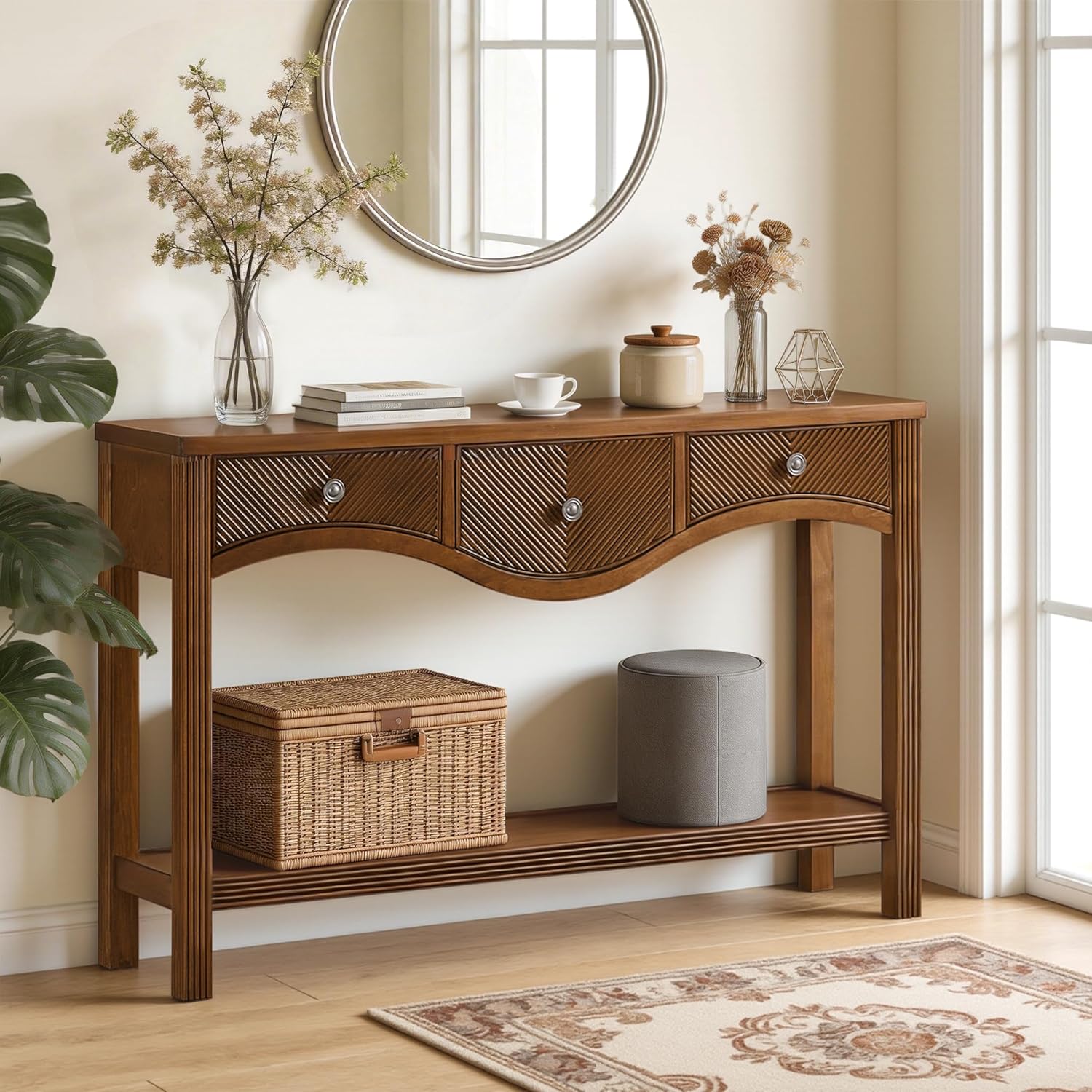 Fluted Console Table with 3 Drawers 52