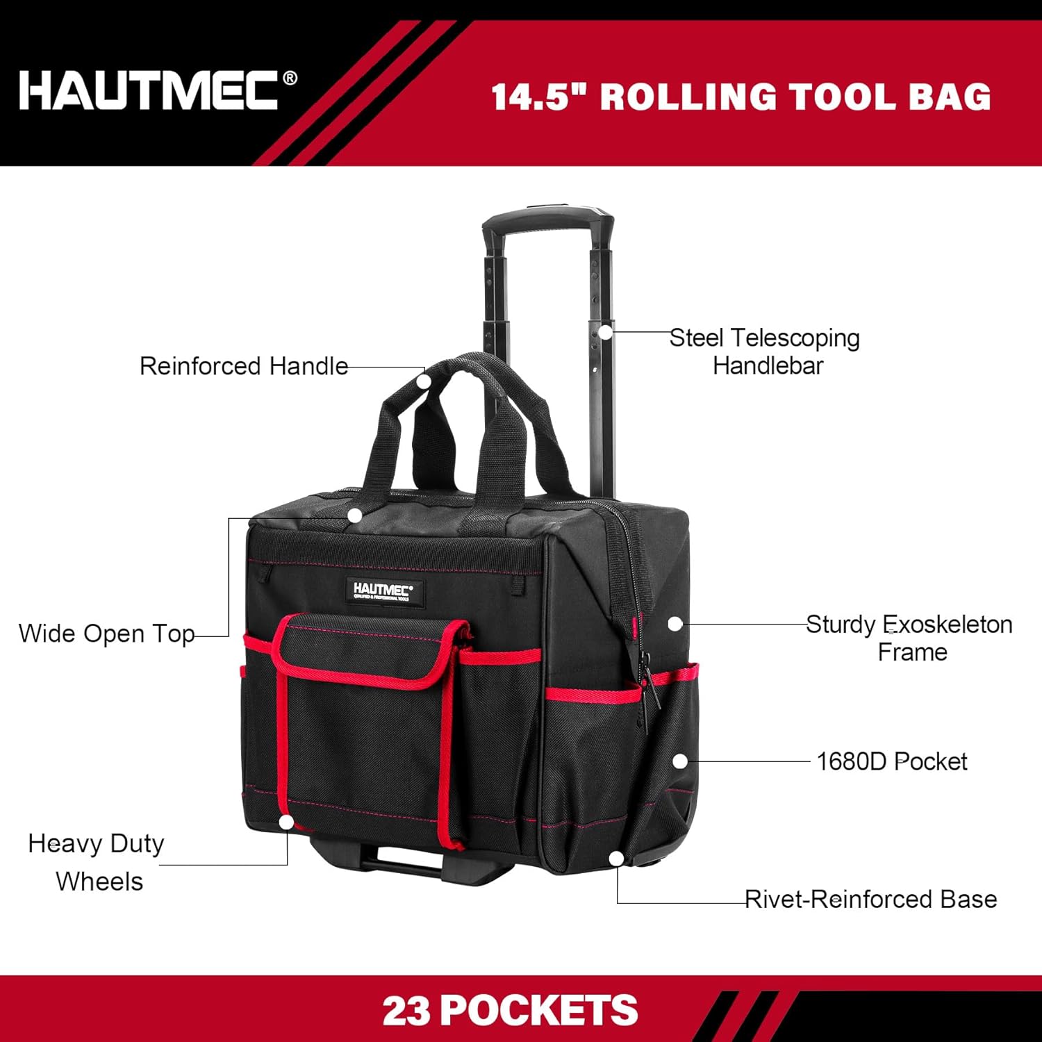 HAUTMEC 2-Piece Rolling Tool Bag Set, 15