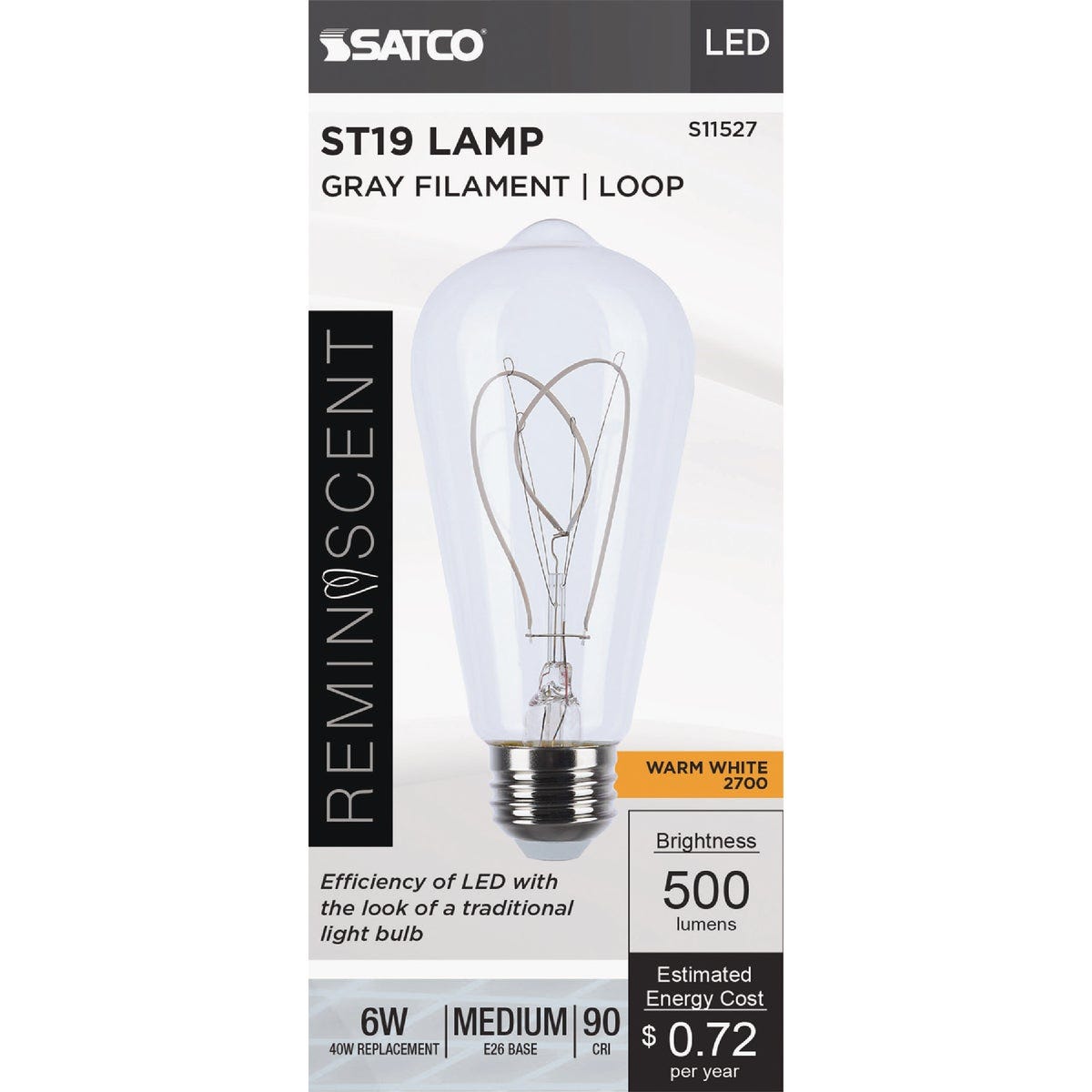 Satco Reminiscent 6W ST19 Loop Medium Base Flex Gray Filament LED Bulb