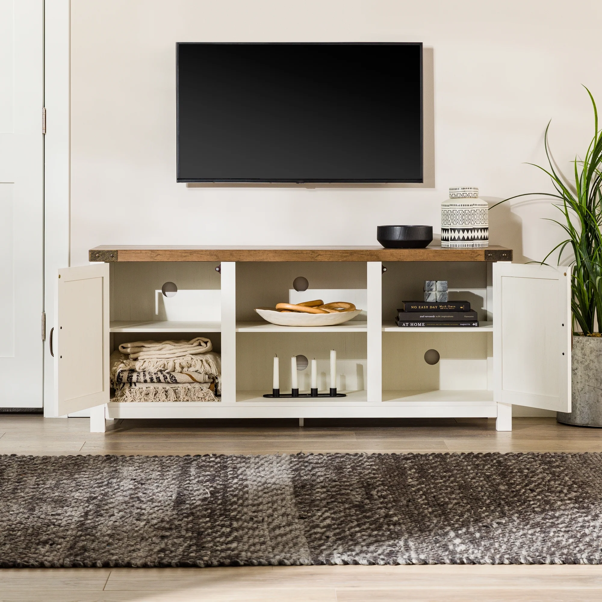 Walker Edison Modern Farmhouse Barn Door TV Stand for TVs up to 65", Grey Wash - Image 119