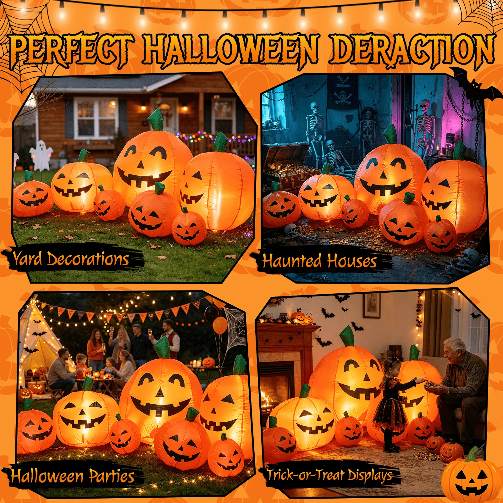 7.5 FT Long Halloween Inflatables Pumpkin Family Lighted,7 Pumpkins Blow Up Yard Decoration, Built-in LEDs, Stakes & Tethers Included for Outdoor Lawn Garden Halloween Decor - Image 8 7.5 FT Long Halloween Inflatables Pumpkin Family Lighted,7 Pumpkins Blow Up Yard Decoration, Built-in LEDs, Stakes & Tethers Included for Outdoor Lawn Garden Halloween Decor - Image 8