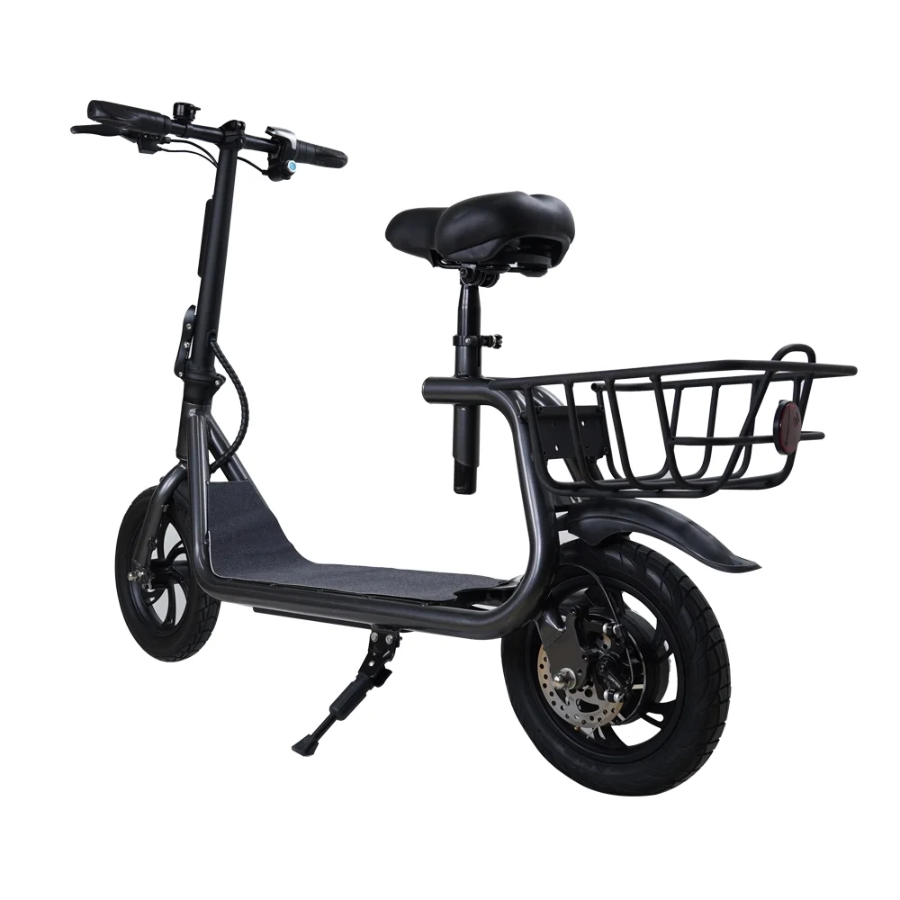 Electric Scooter Adult with Seat, 12 inch Tires 350W Motor Foldable E-Bicycle with Basket Dual Disc Brakes - Image 2