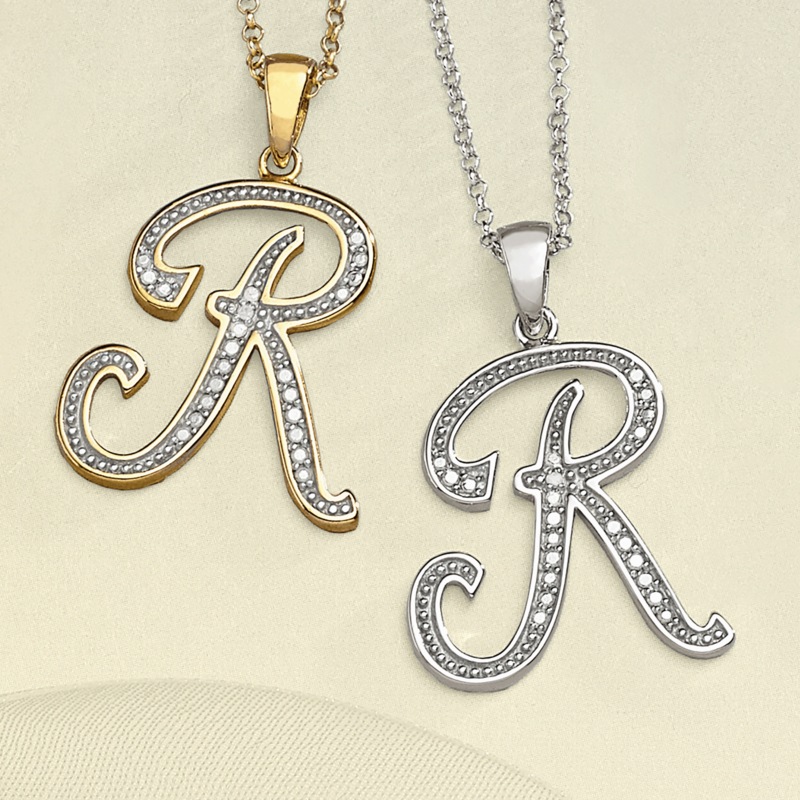 Personalized Initial Diamond Pendant - MIDNIGHT VELVET CATALOG