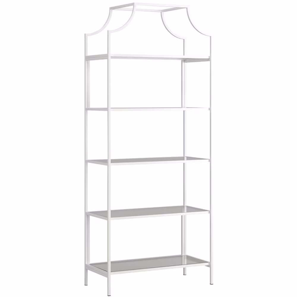Pemberly Row 5-Shelf Modern Metal Bookcase in Gold Satin/Faux Deco Stone - Image 7