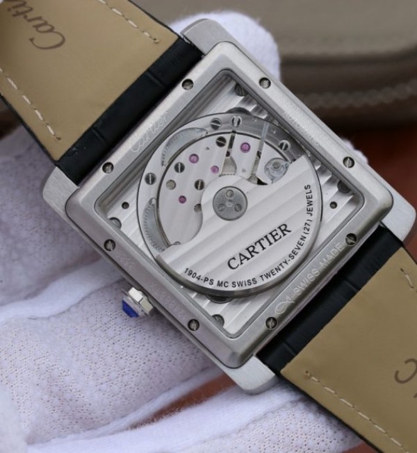 Replica Cartier Tank MC SS Black Textured Dial Black Leather Strap - Top club
