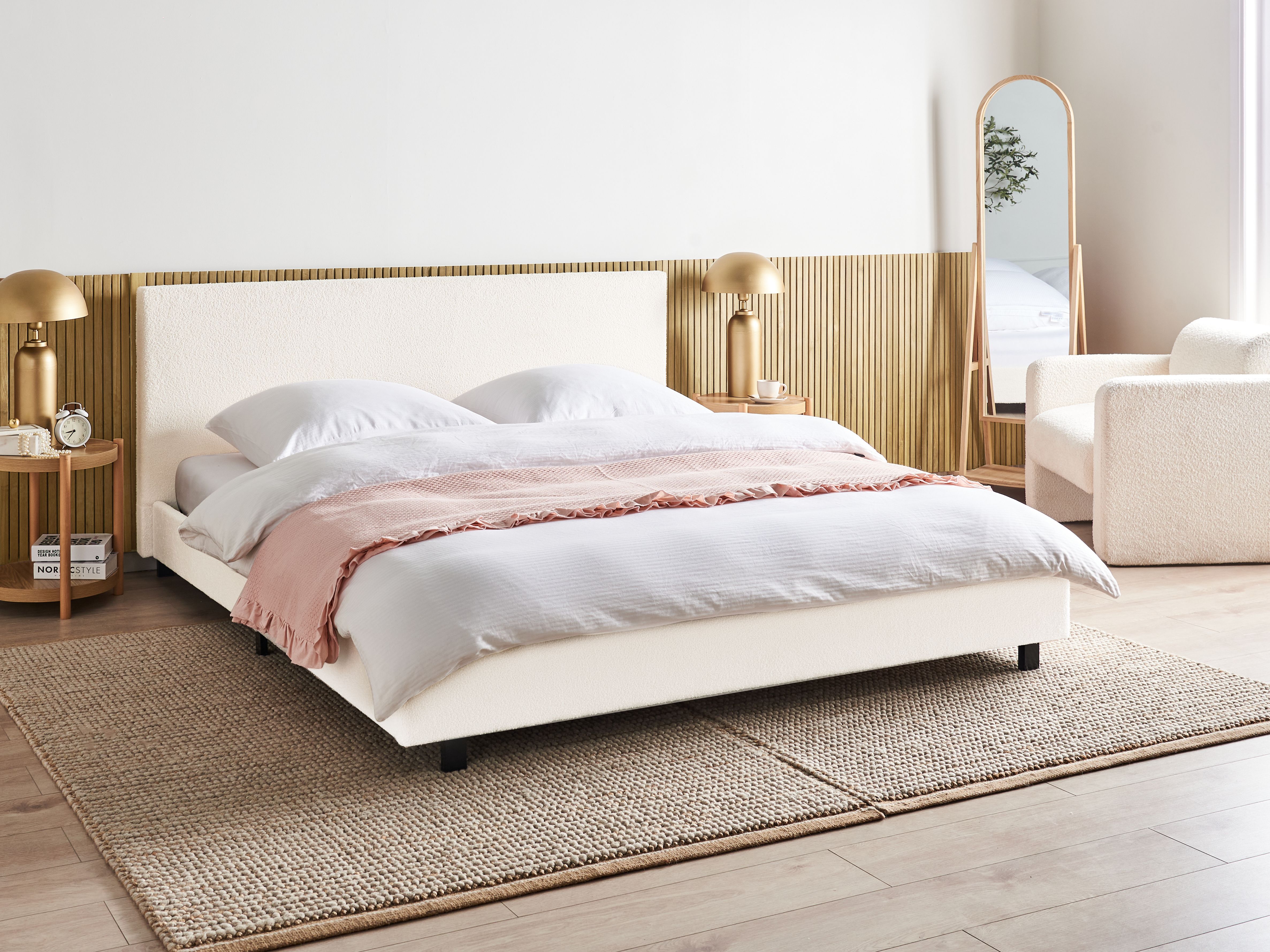 Bed Boucle ALBI 180 x 200 cm (EU Super King) Off-White