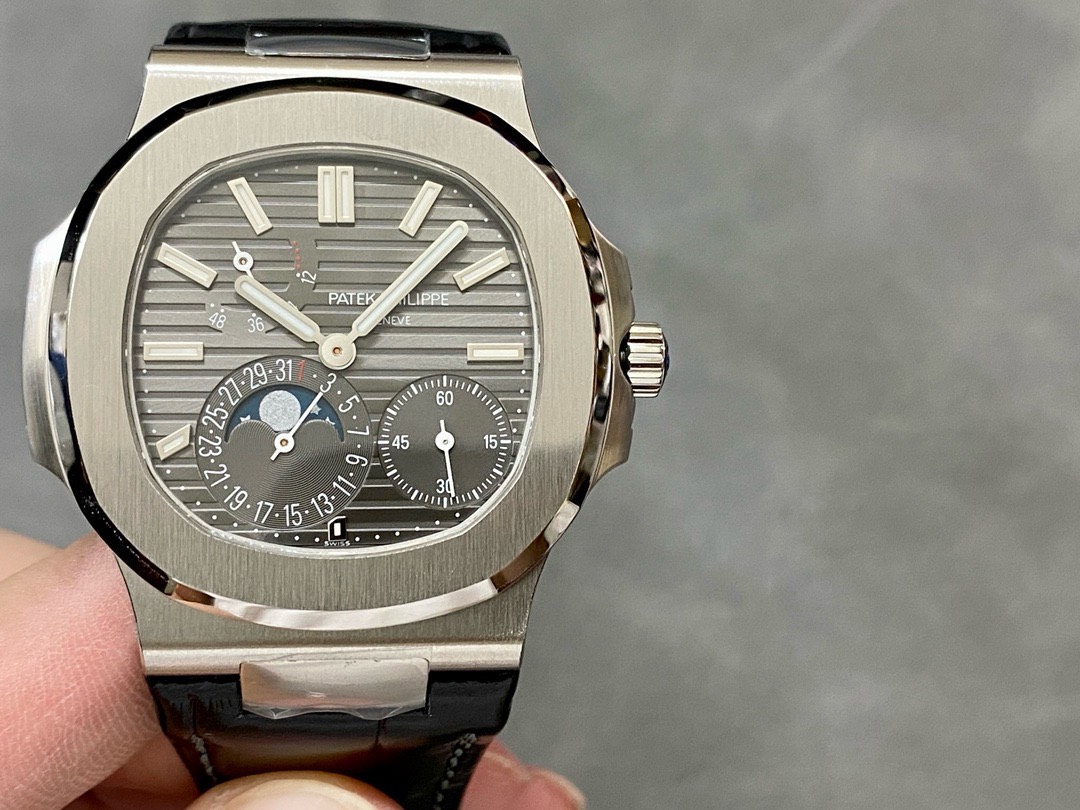 Patek Philippe Best Replica Watch Nautilus 5712 Gray Dial Leather Strap PPF 40mm - Elite Watch Atelier